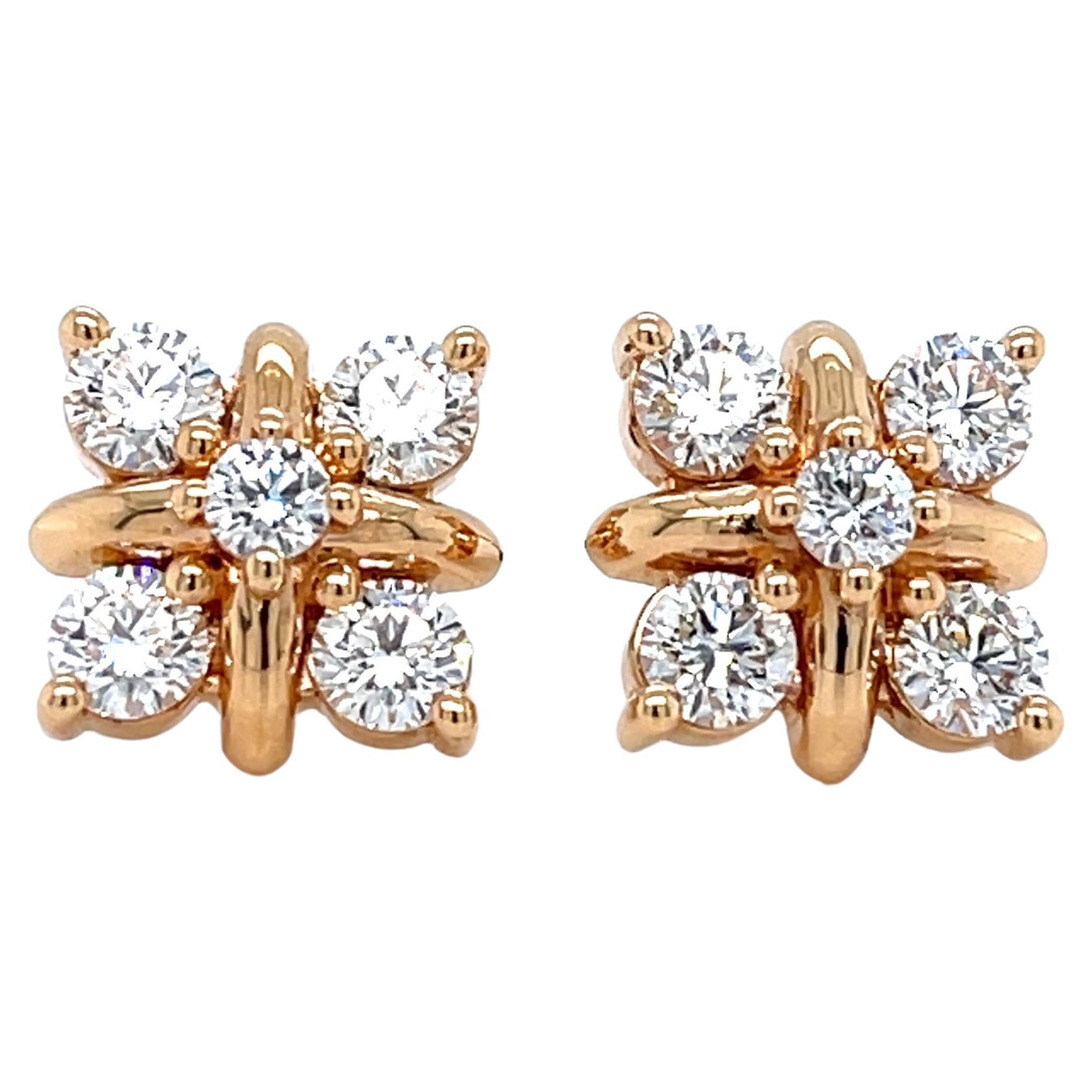 Rose Gold 2.17 TCW Diamond Earrings in 18K For Sale