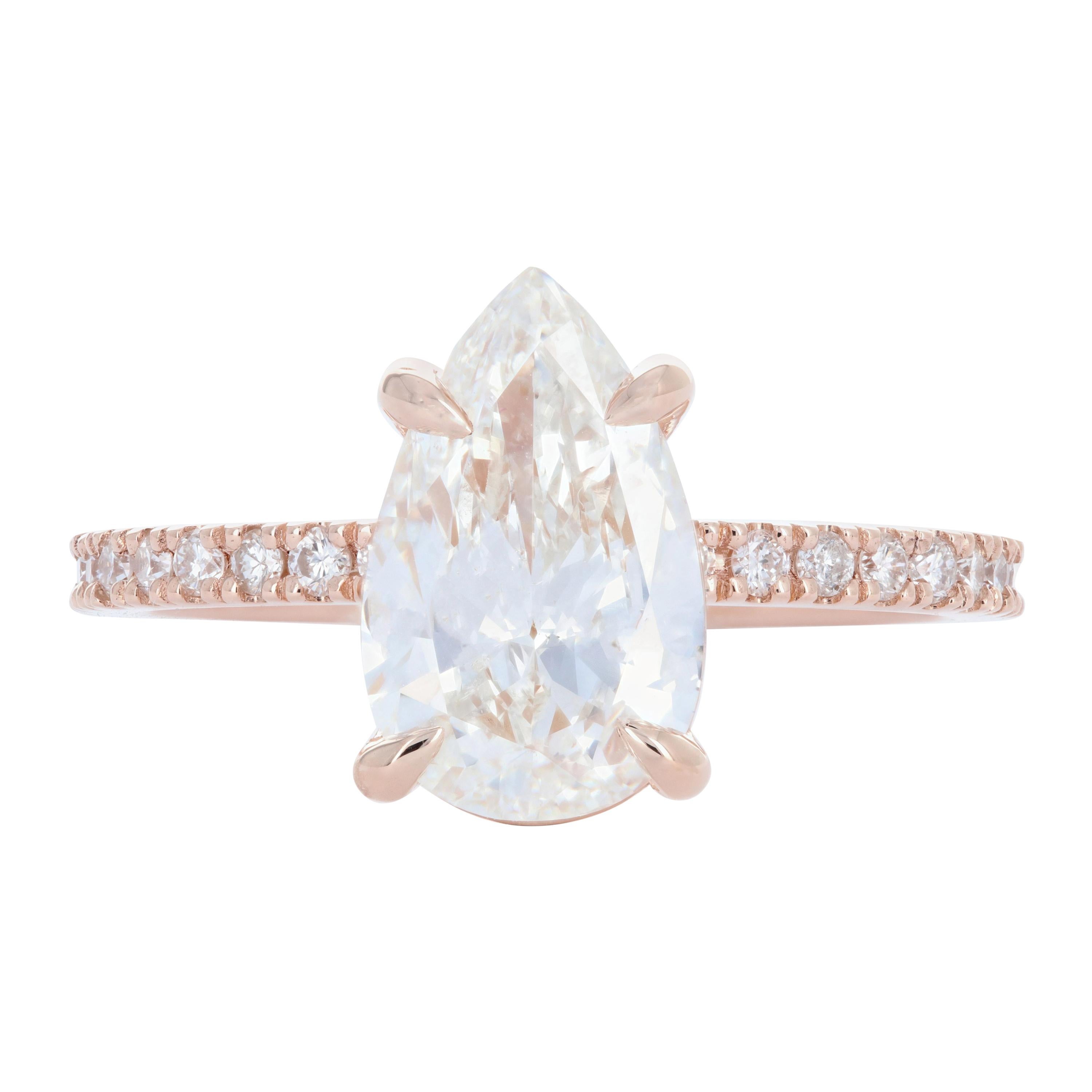 Emerald Cut HorizontallySet Diamond Rose Gold Engagement Ring at