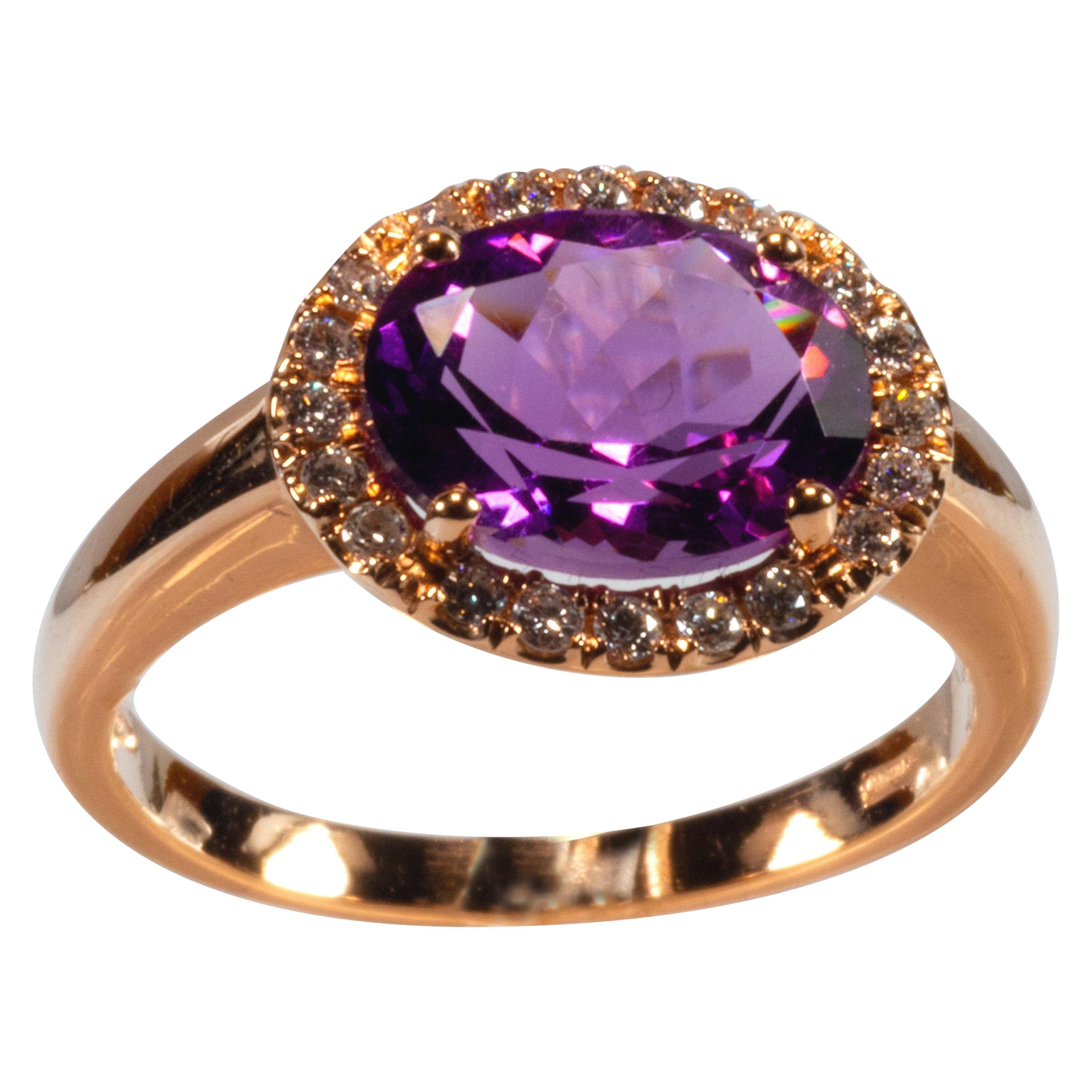 Rose Gold 18k , 2.28 Carat Purple Amethyst and Diamond Ring For Sale