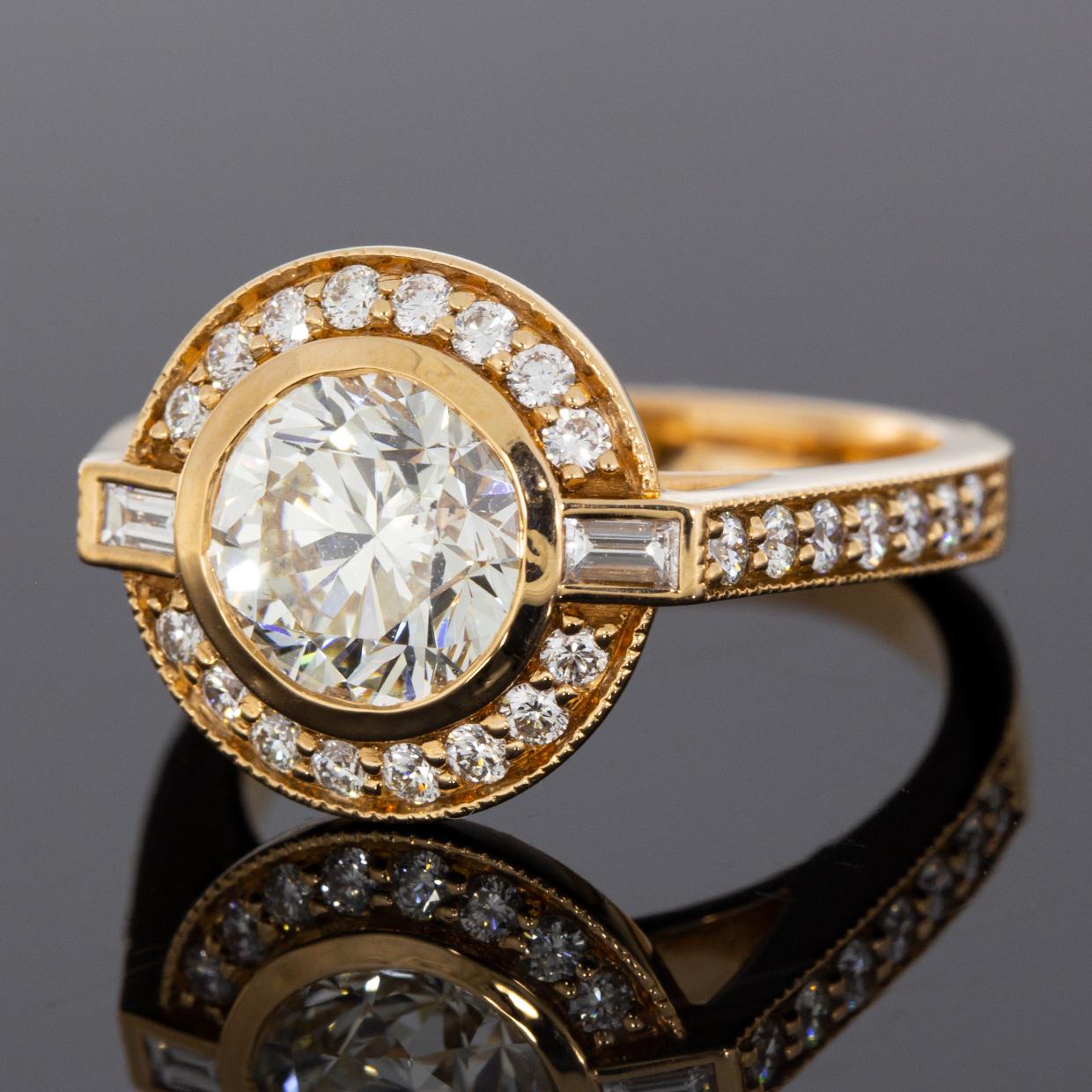 Round Cut Rose Gold 2.59 Carat GIA Certified Round Diamond Halo Engagement Ring