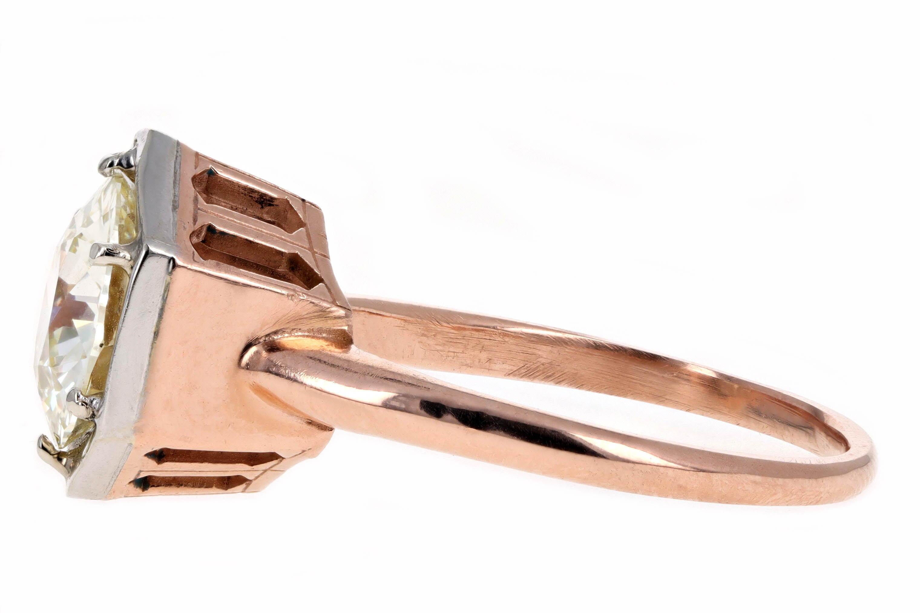 Art Deco Rose Gold 2.85 Carat Old European Diamond Hexagon Solitaire Engagement Ring