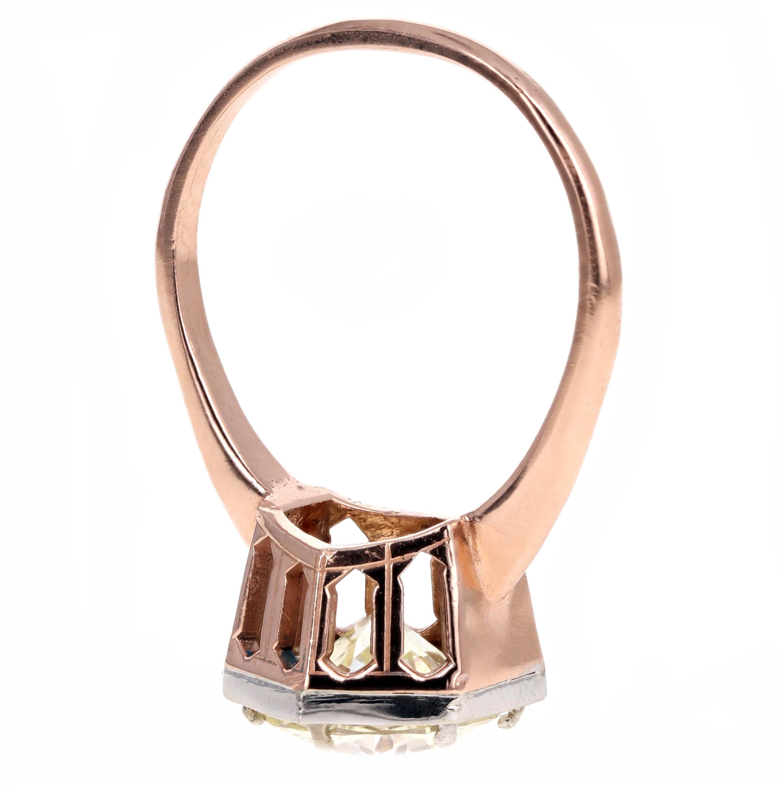 Women's Rose Gold 2.85 Carat Old European Diamond Hexagon Solitaire Engagement Ring