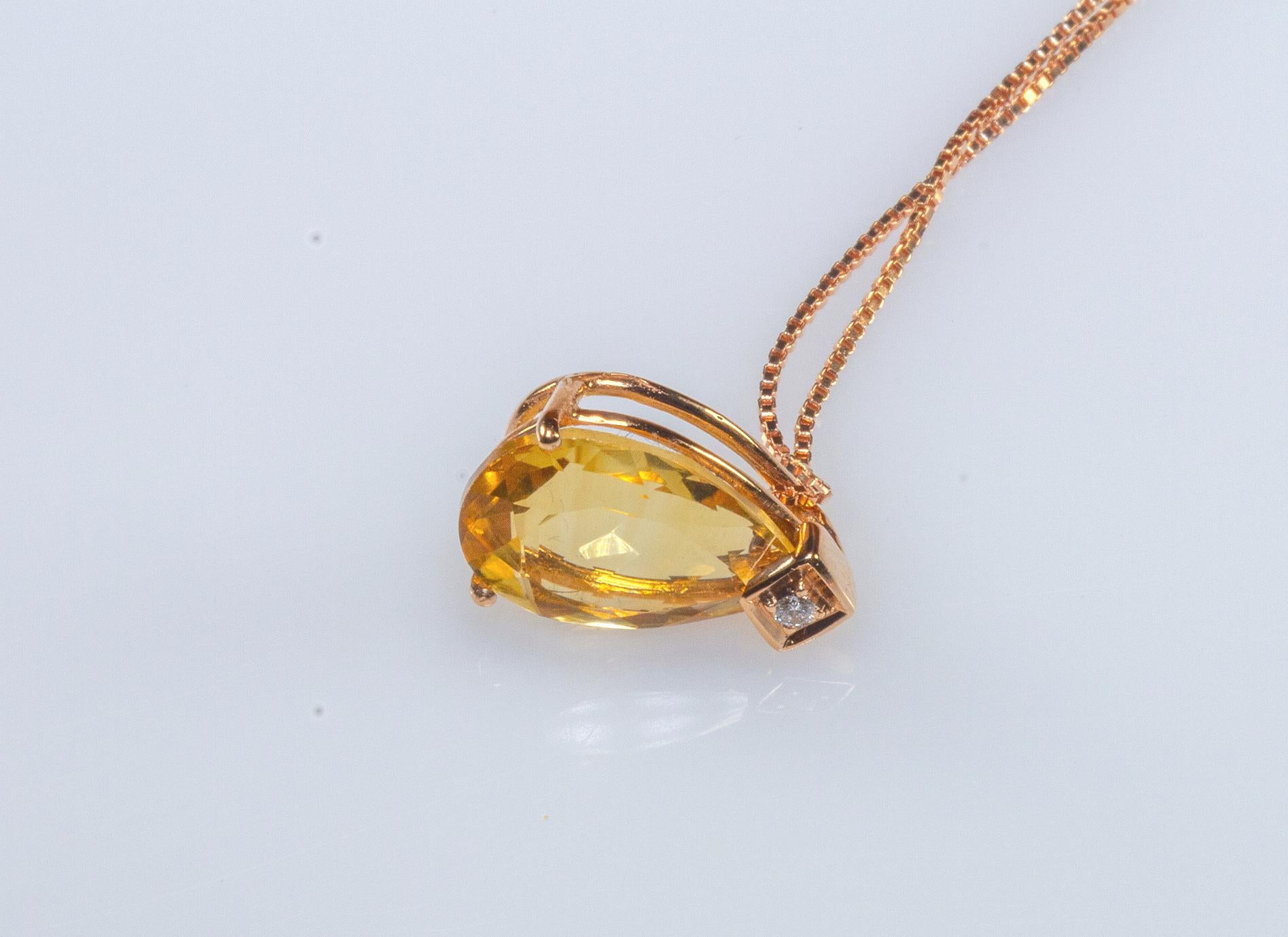 Women's Rose Gold 18k , 3.30 Carat Lemon Quartz and Diamond Necklace