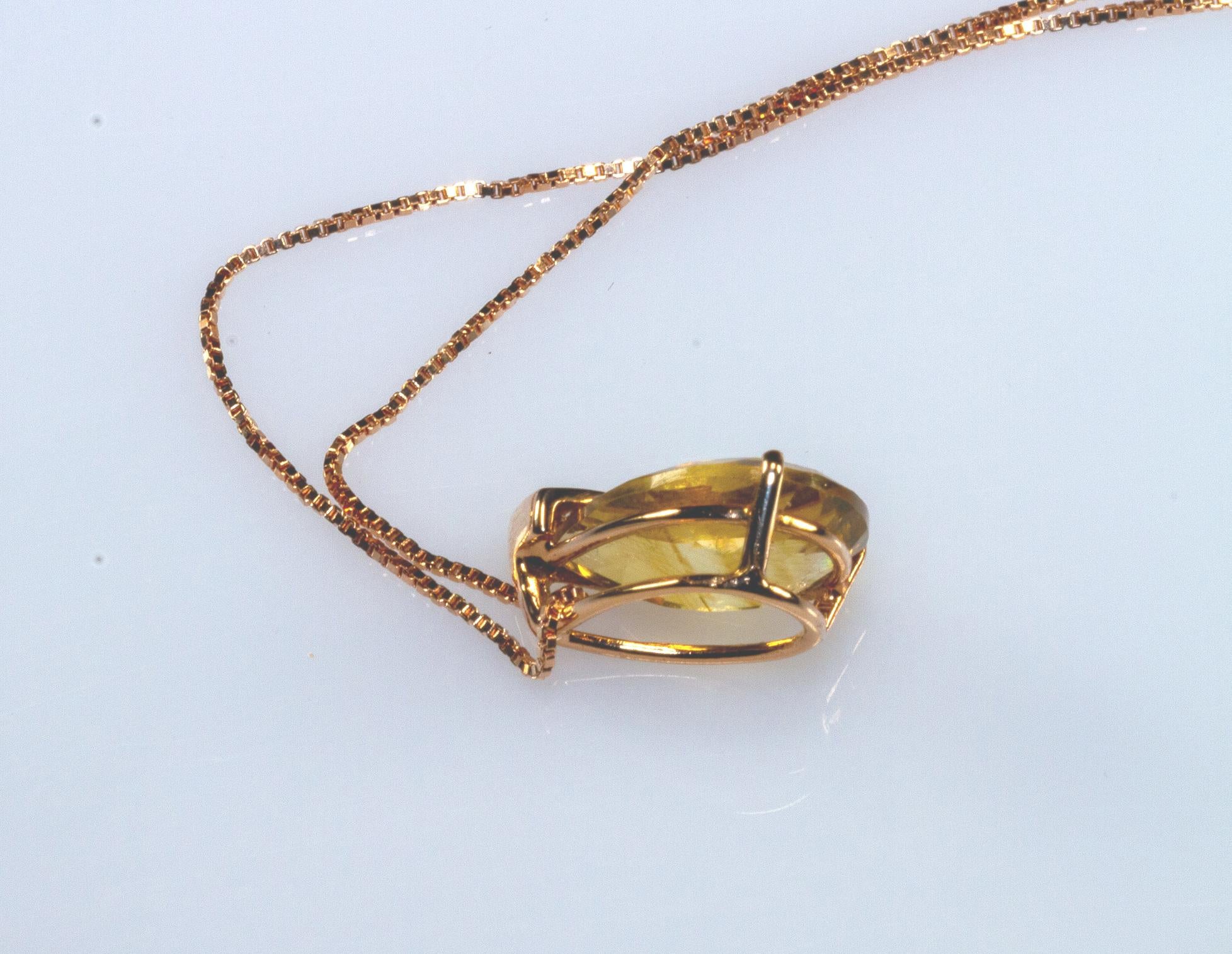 Rose Gold 18k , 3.30 Carat Lemon Quartz and Diamond Necklace 1
