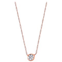 Rose Gold 35 point Bezel Set One Diamond Pendant Necklace