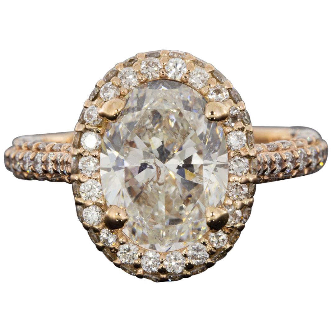 Rose Gold 4.03 Carat Oval Diamond Halo Engagement Ring