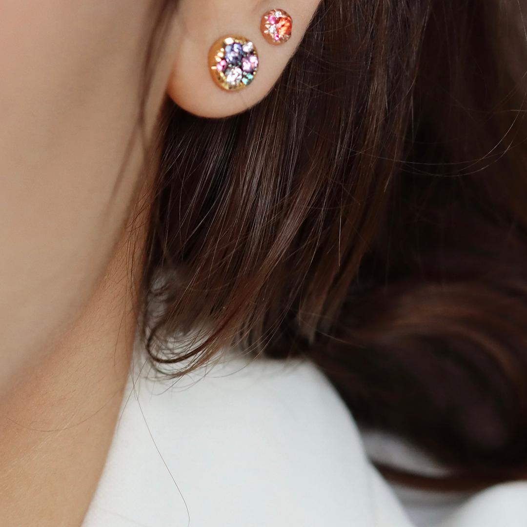Orecchini con diamante Padparadscha, zaffiro e spinello in oro rosa da 5 mm in vendita 5