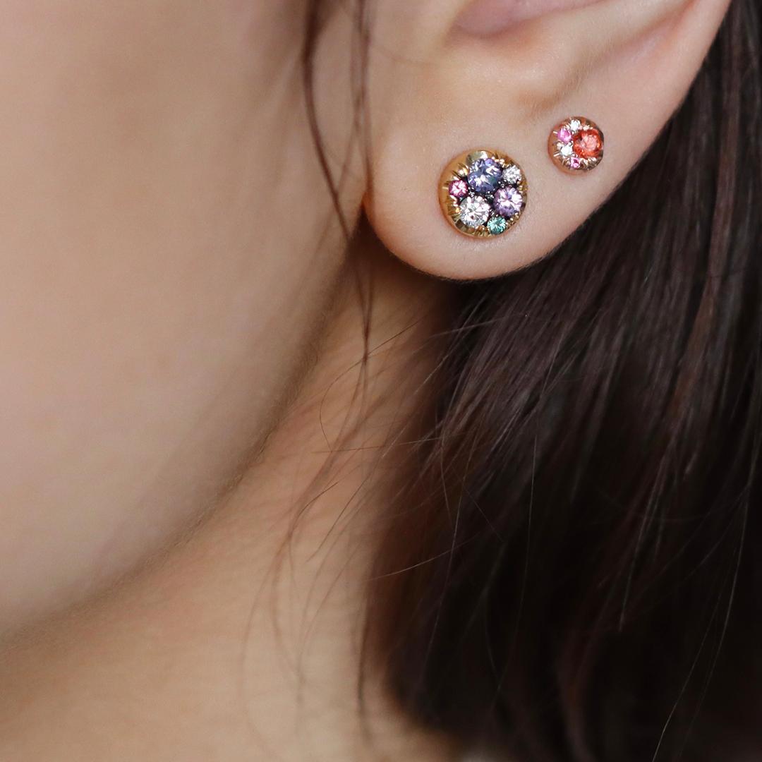Orecchini con diamante Padparadscha, zaffiro e spinello in oro rosa da 5 mm in vendita 6