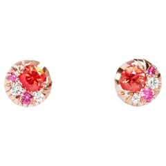 Orecchini con diamante Padparadscha, zaffiro e spinello in oro rosa da 5 mm
