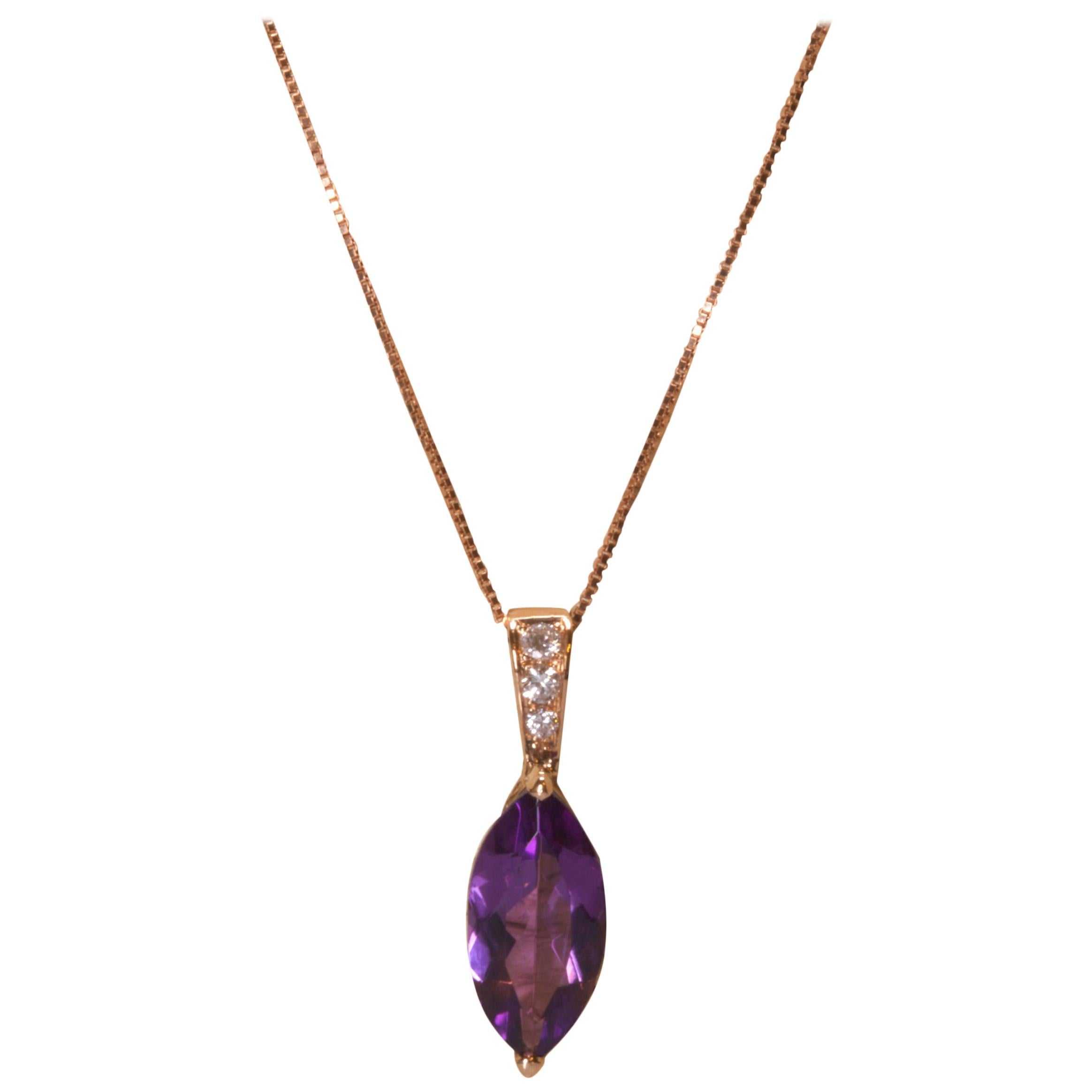 Rose Gold 18k 5.00 Carat Purple Amethyst and Diamond Necklace For Sale