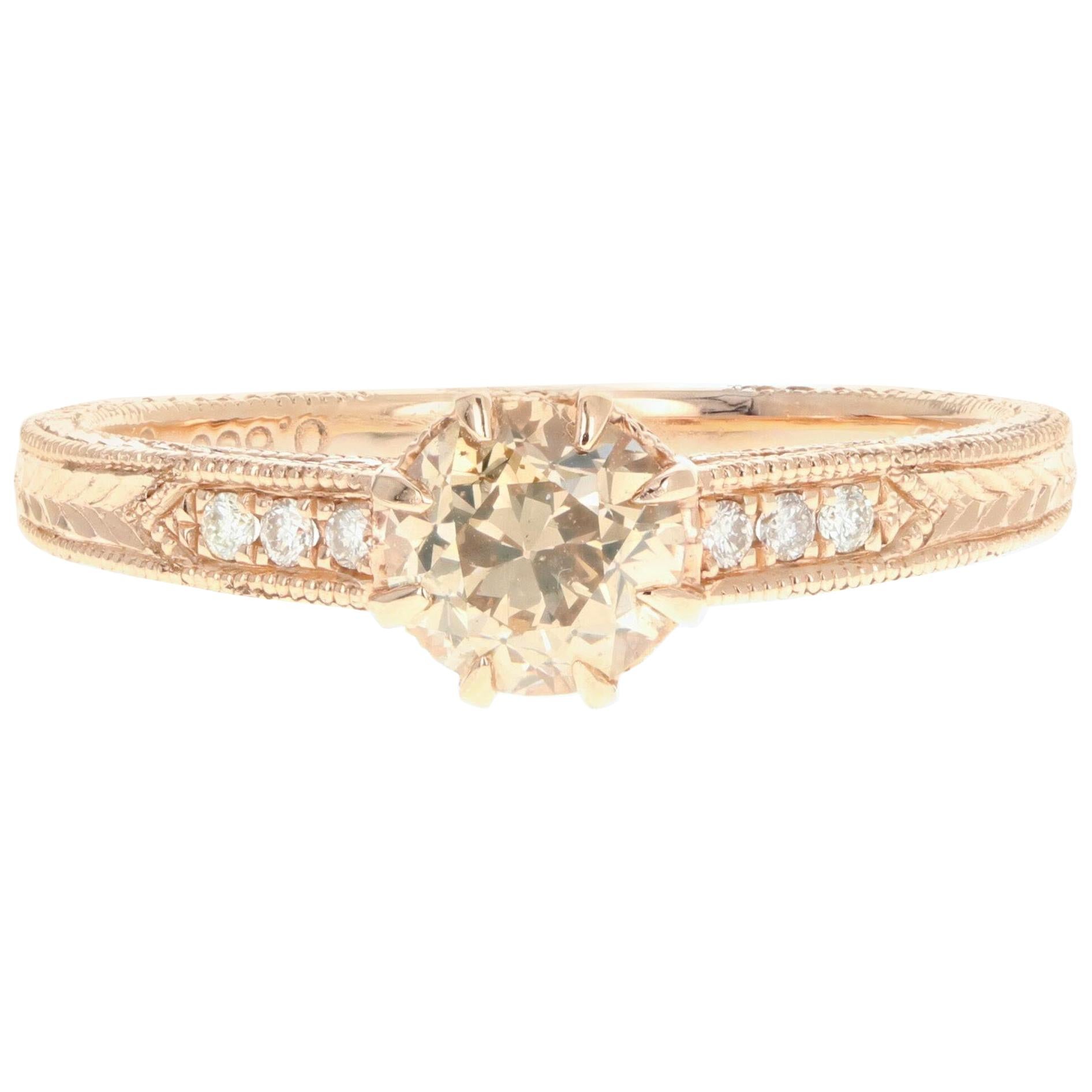 Rose Gold Cushion Canadian Champagne Diamond Engagement Ring with