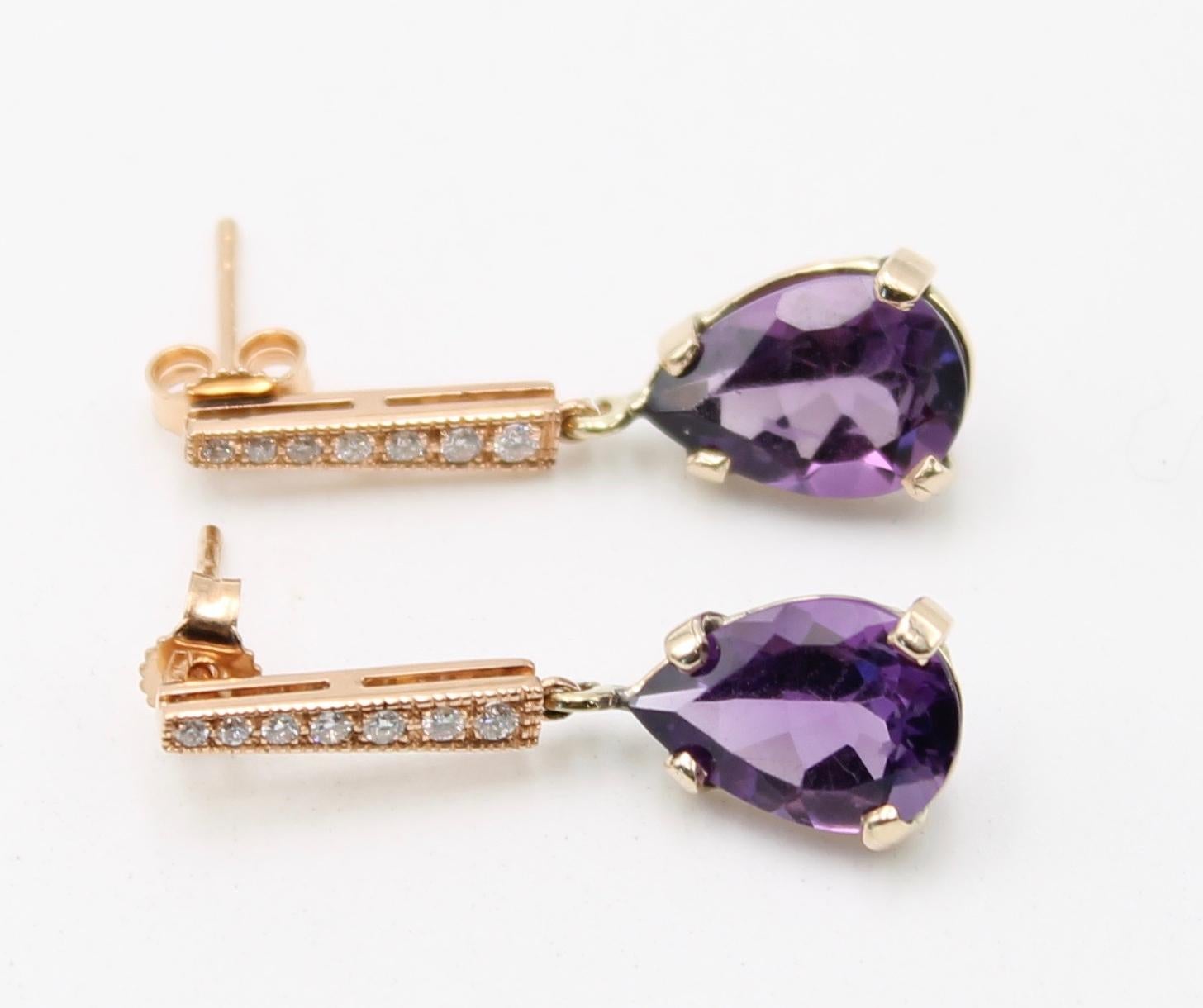 Mixed Cut Rose Gold 7.3ct Amethyst Diamond Earrings For Sale