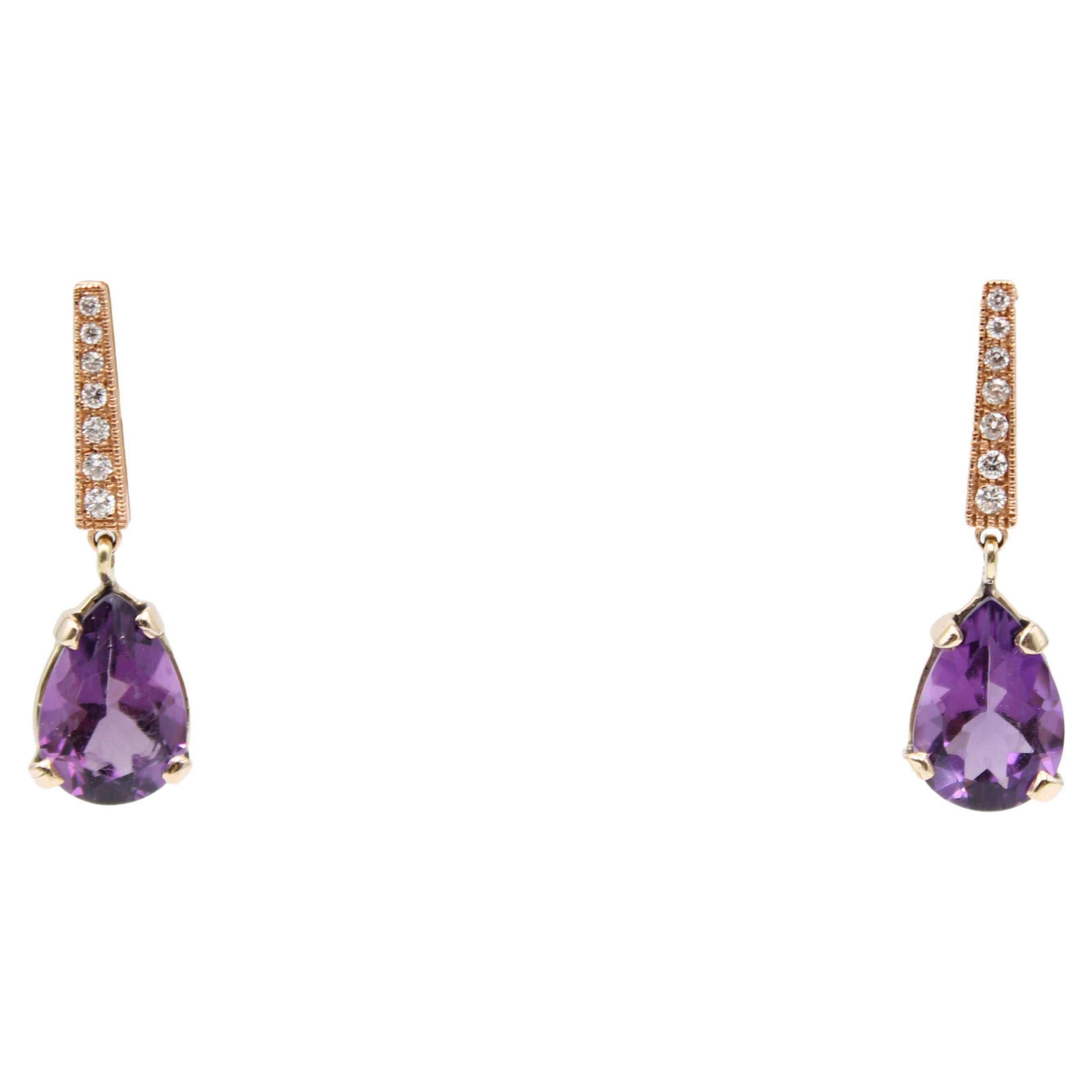 Rose Gold 7.3ct Amethyst Diamond Earrings For Sale