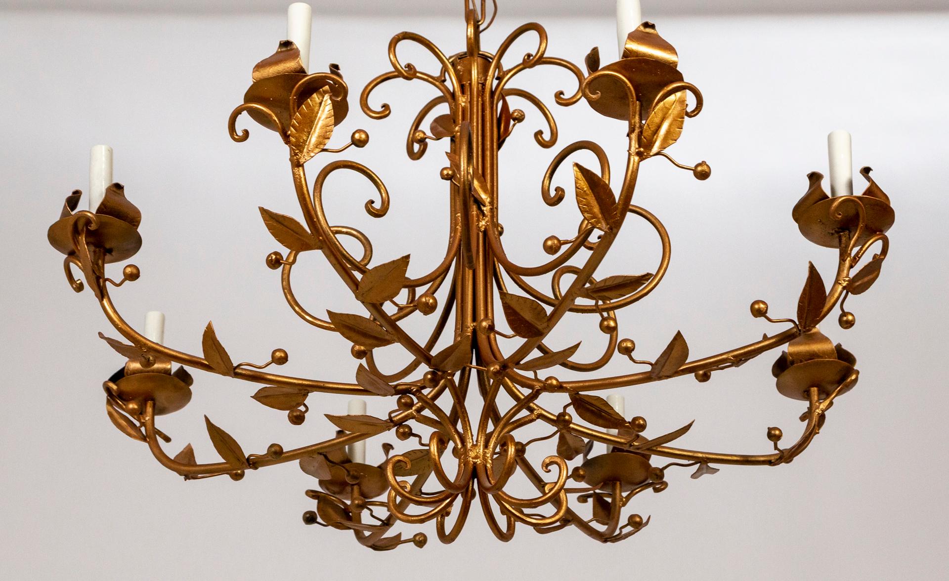 20th Century Rose Gold 8-Light C-Curve Berry Chandelier For Sale