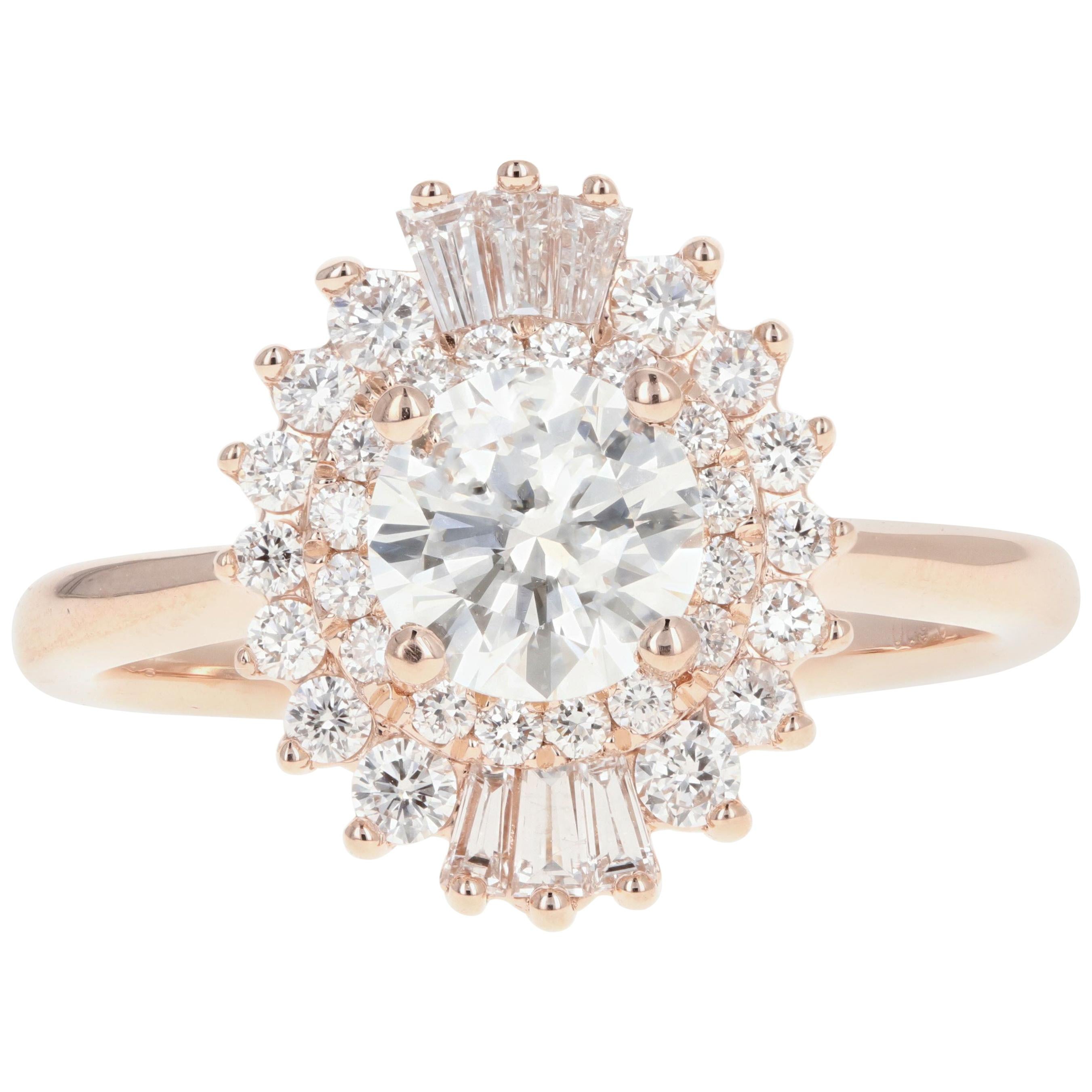 Rose Gold .88 Carat Round Cut Diamond Engagement Ring