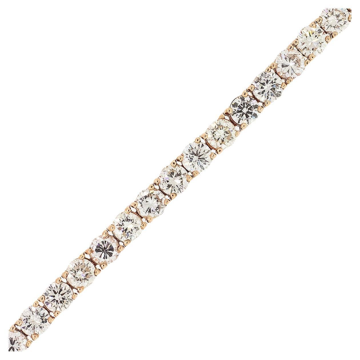 Rose Gold 8ctw Round Diamond Tennis 7 inch Bracelet For Sale