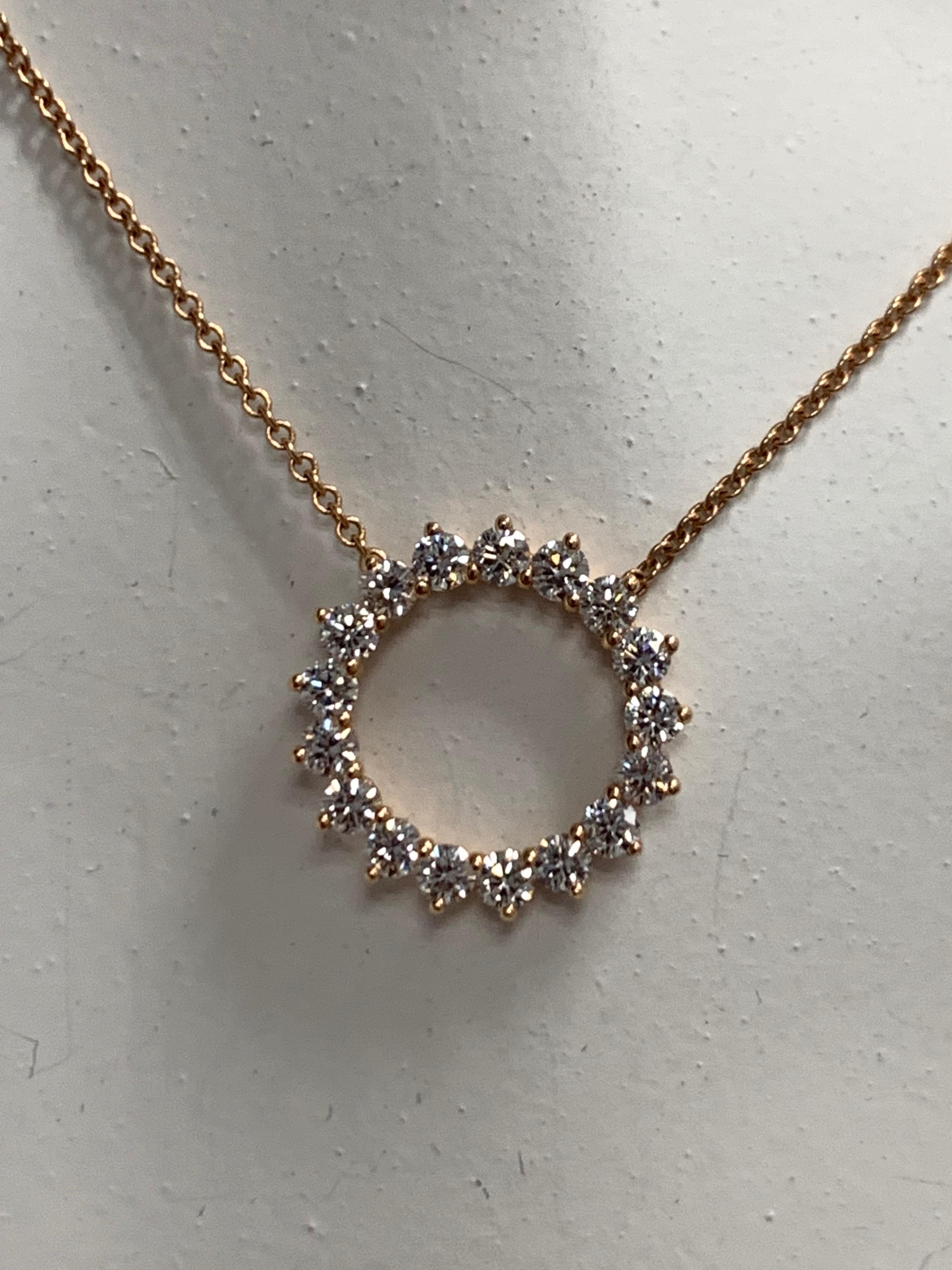 Pendentif moderne en or rose avec diamants ronds brillants incolores naturels de 0,93 carat en vente 1