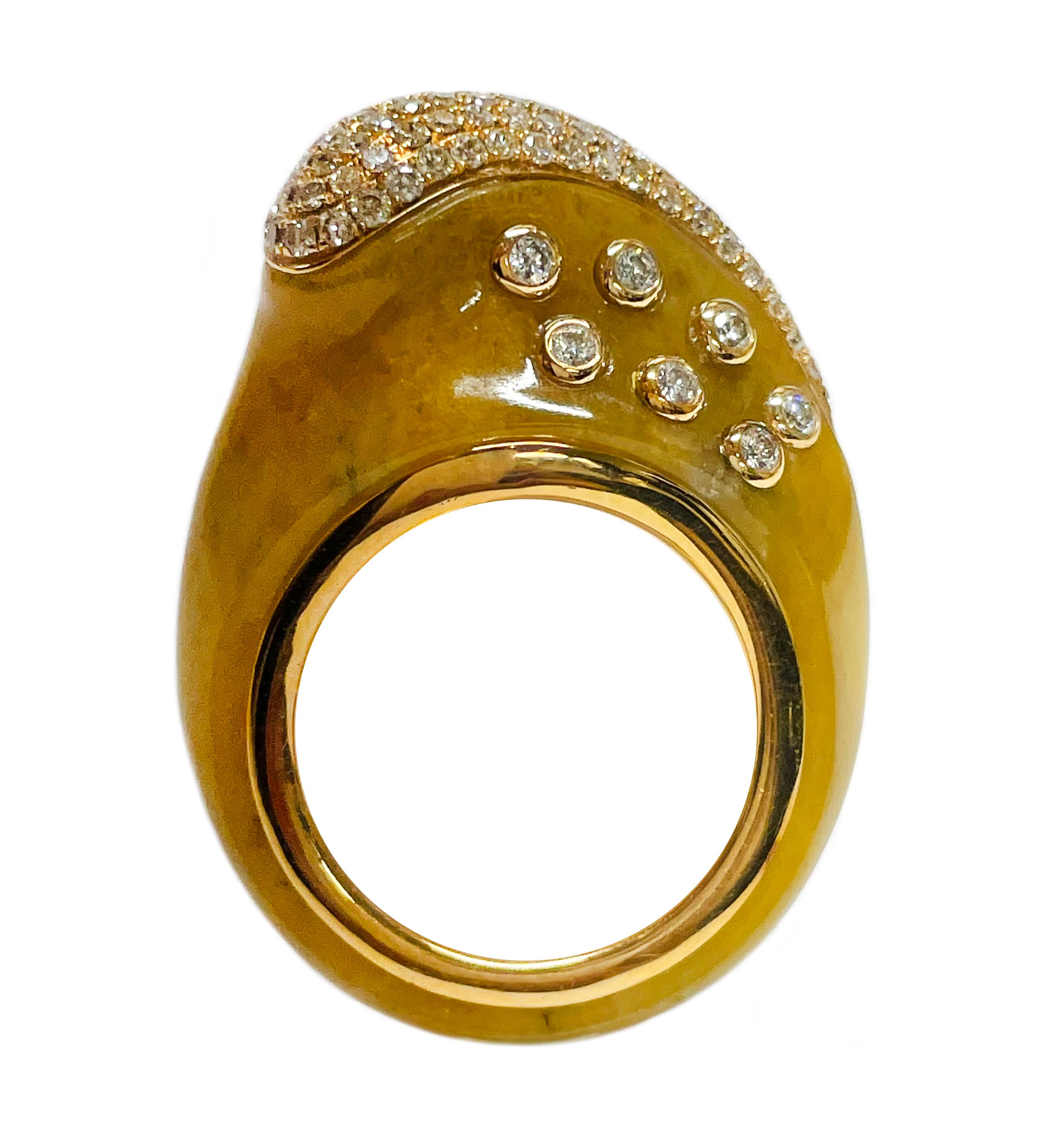 Retro Rose Gold Agate Diamond Pavé Ring For Sale