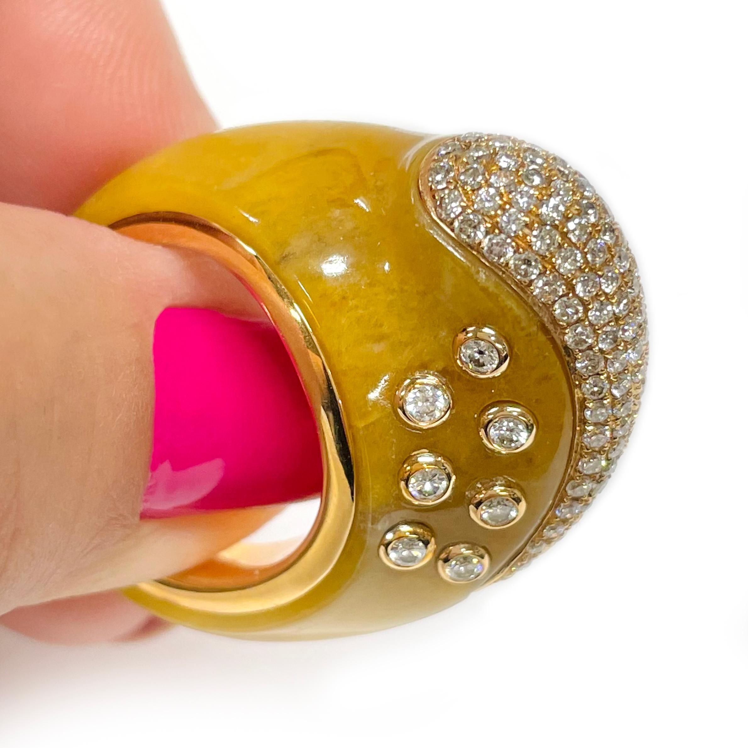 Women's or Men's Rose Gold Agate Diamond Pavé Ring For Sale