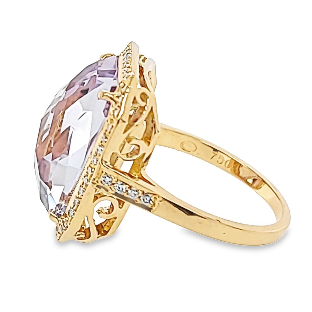 Cushion Cut Rose Gold Amethyst and Diamond Cocktail Ring For Sale