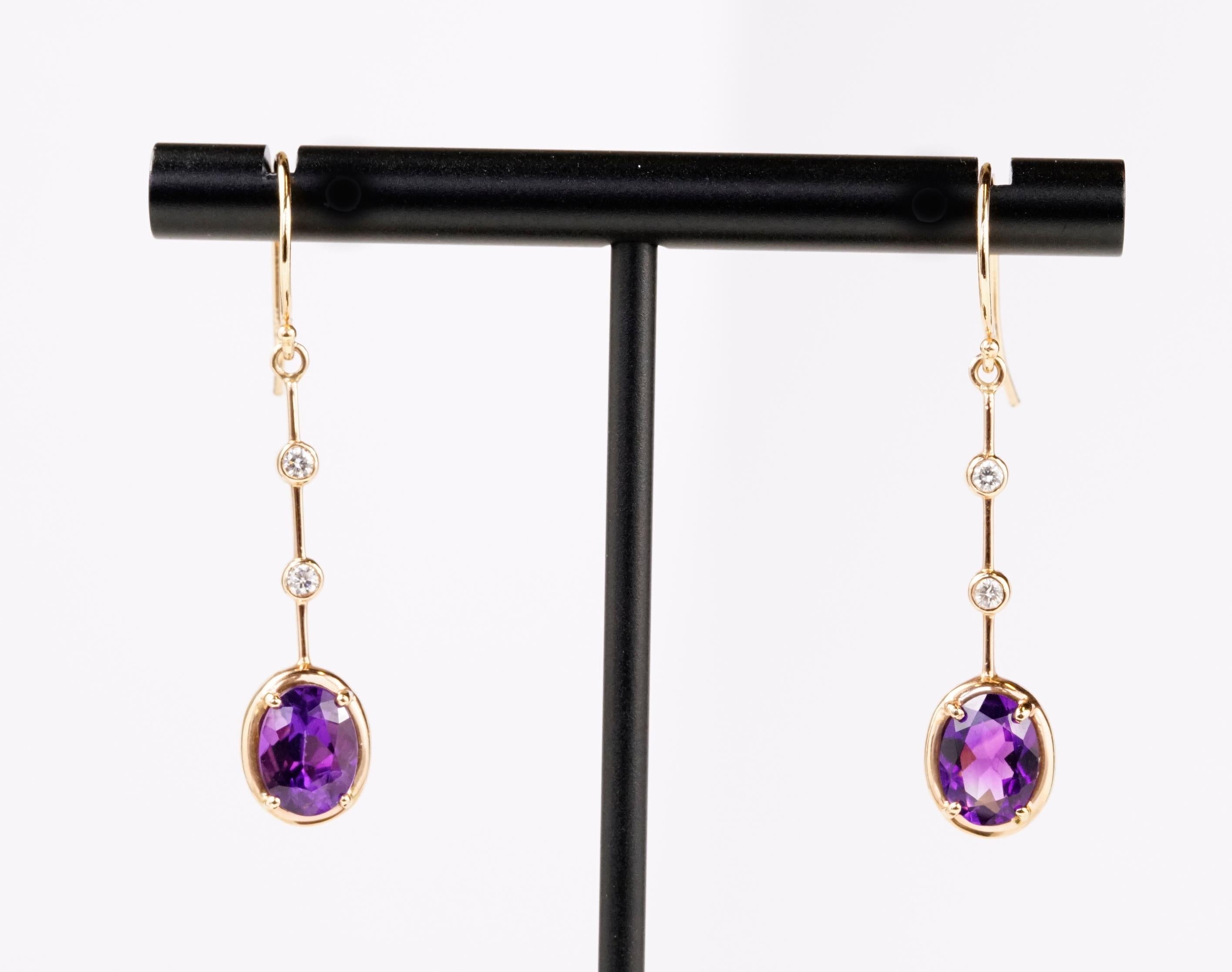 Modern Rose Gold Amethyst and Diamond Earrings  For Sale