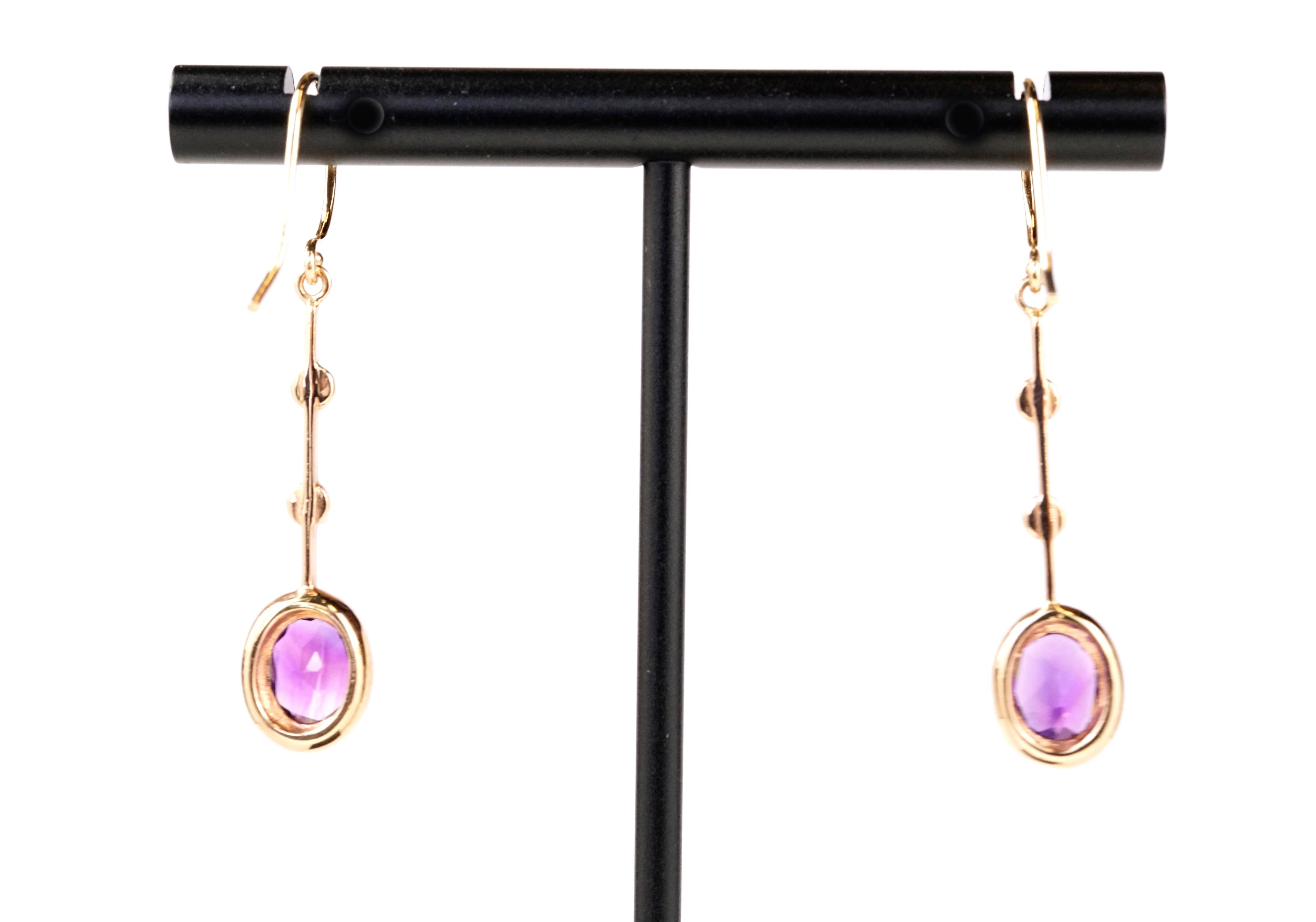 Oval Cut Rose Gold Amethyst and Diamond Earrings  For Sale