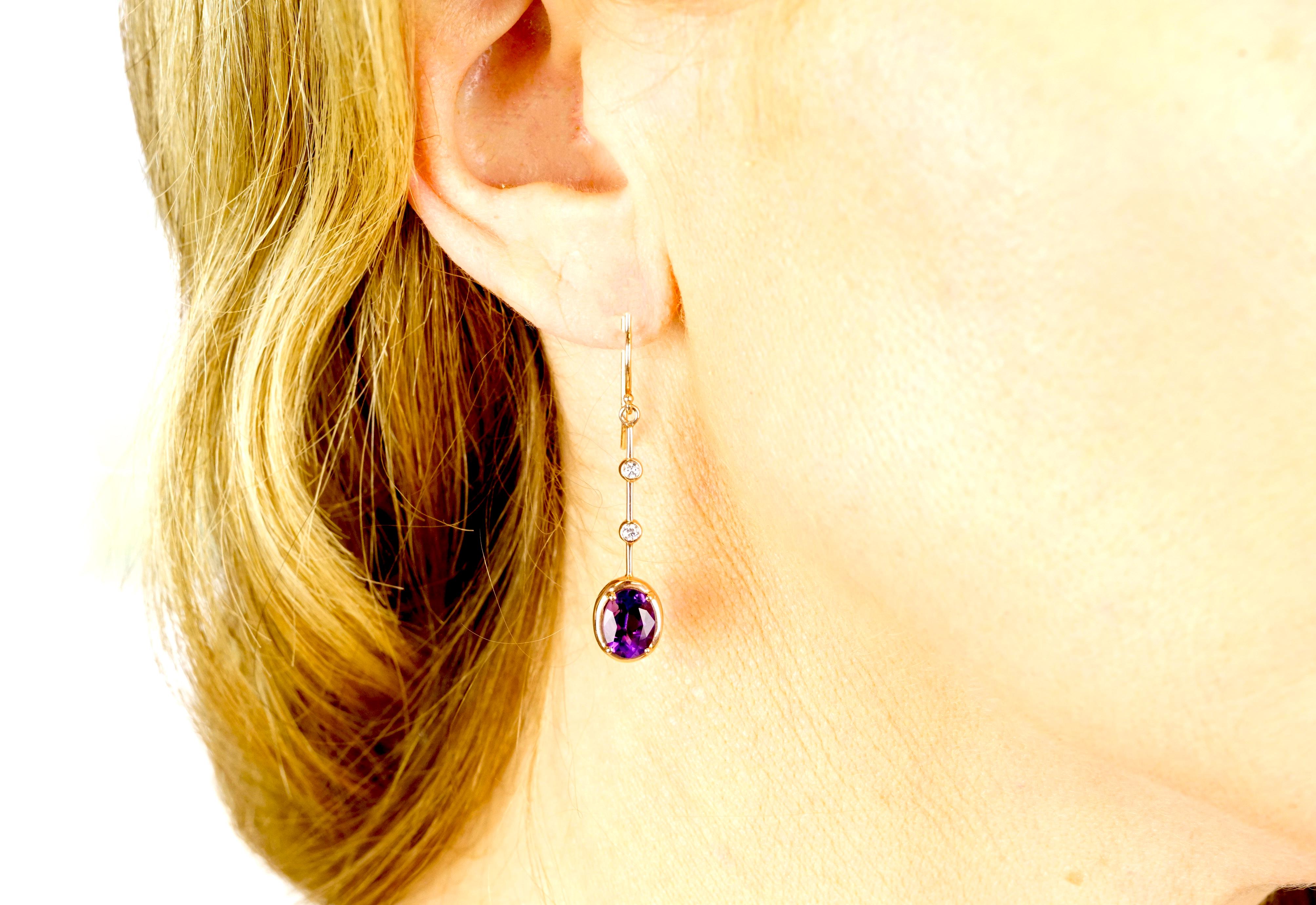Women's Rose Gold Amethyst and Diamond Earrings  For Sale