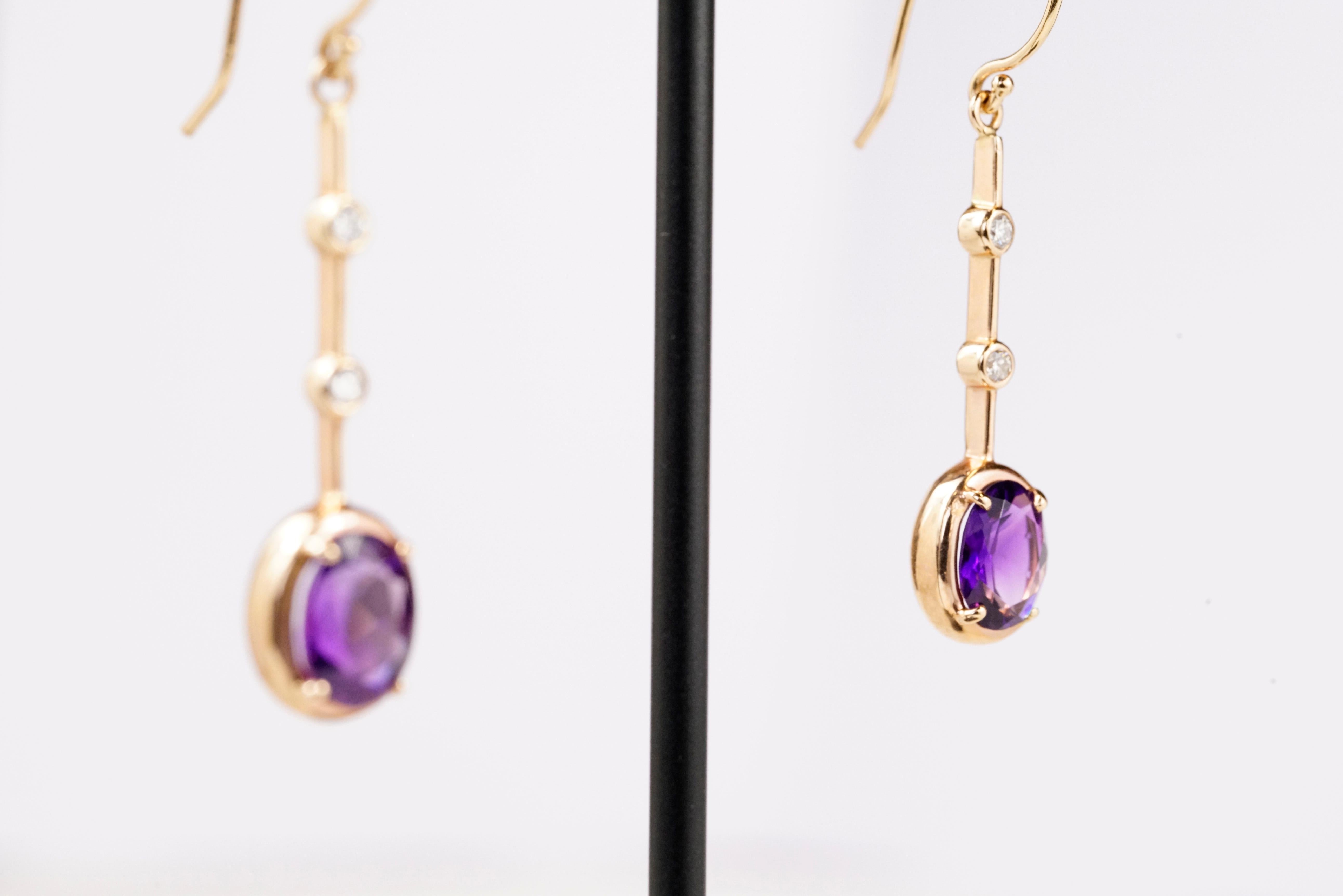 Rose Gold Amethyst and Diamond Earrings  For Sale 1