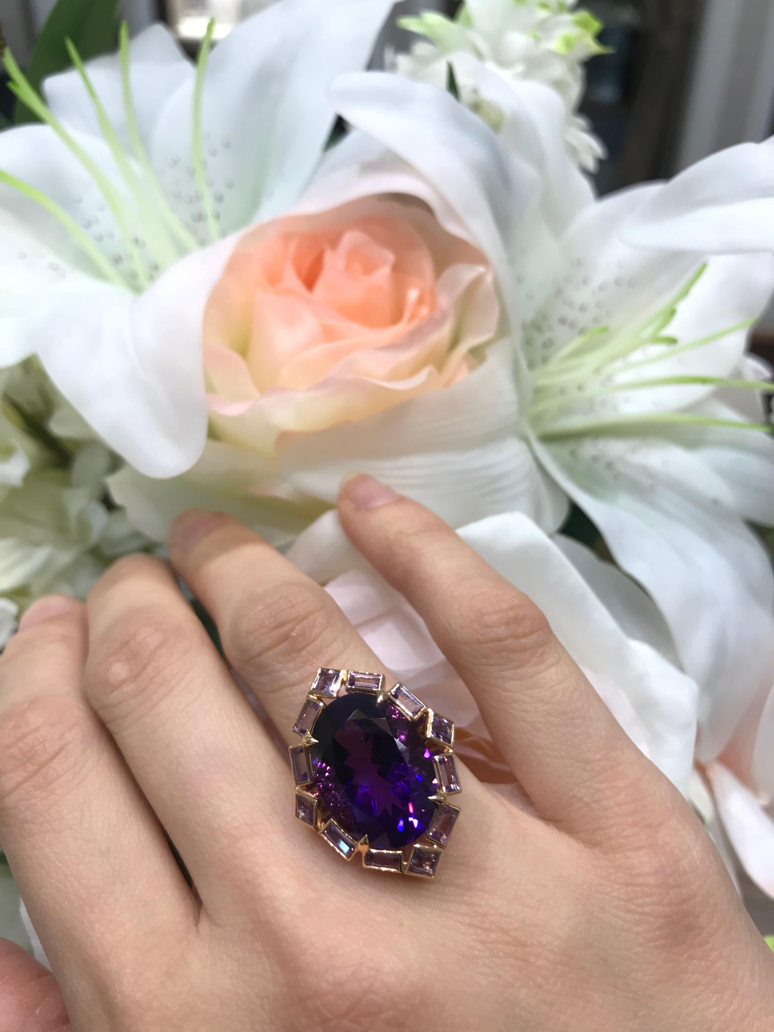 Rose Gold Amethyst and Diamond Ring For Sale 5