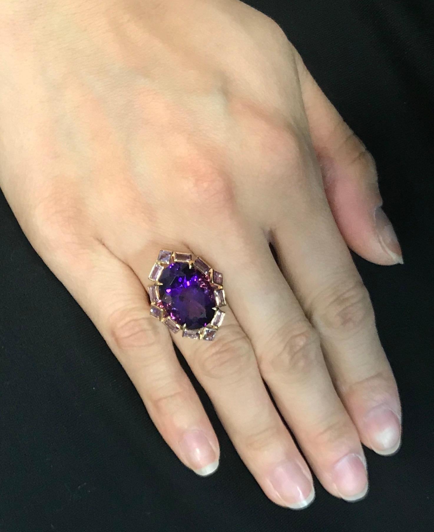 Rose Gold Amethyst and Diamond Ring For Sale 6