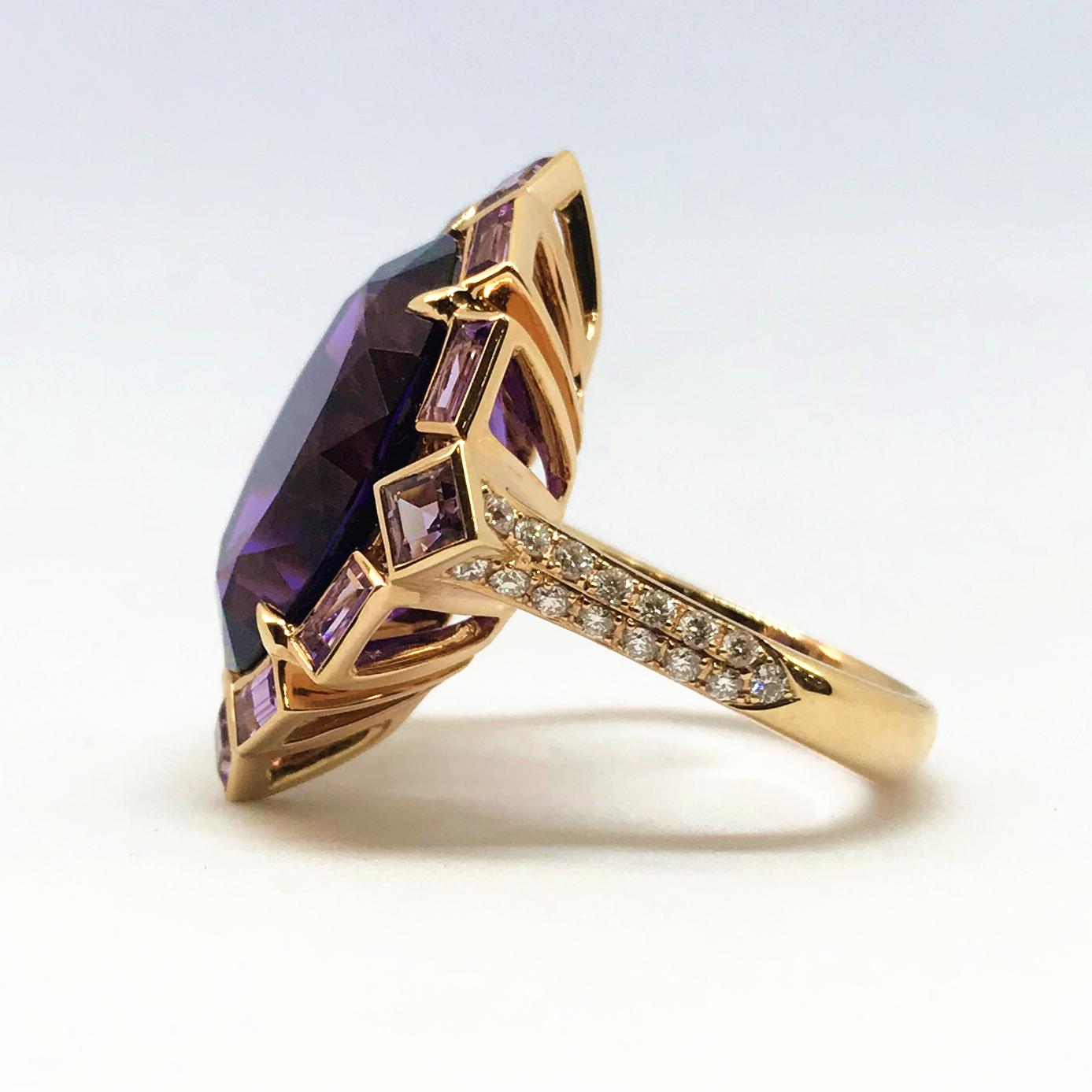 Rose Gold Amethyst and Diamond Ring In New Condition For Sale In San Francisco, CA