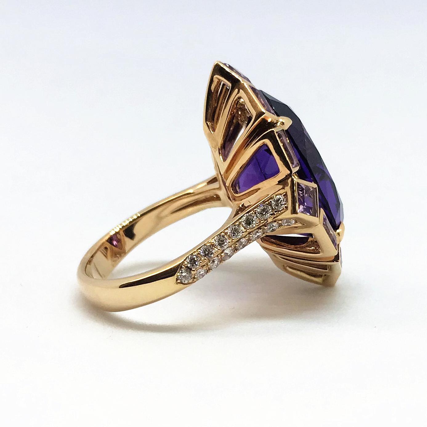 Women's Rose Gold Amethyst and Diamond Ring For Sale