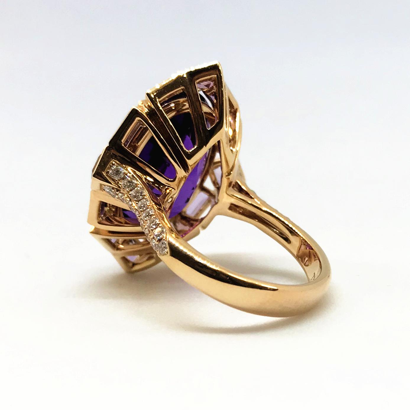 Rose Gold Amethyst and Diamond Ring For Sale 1