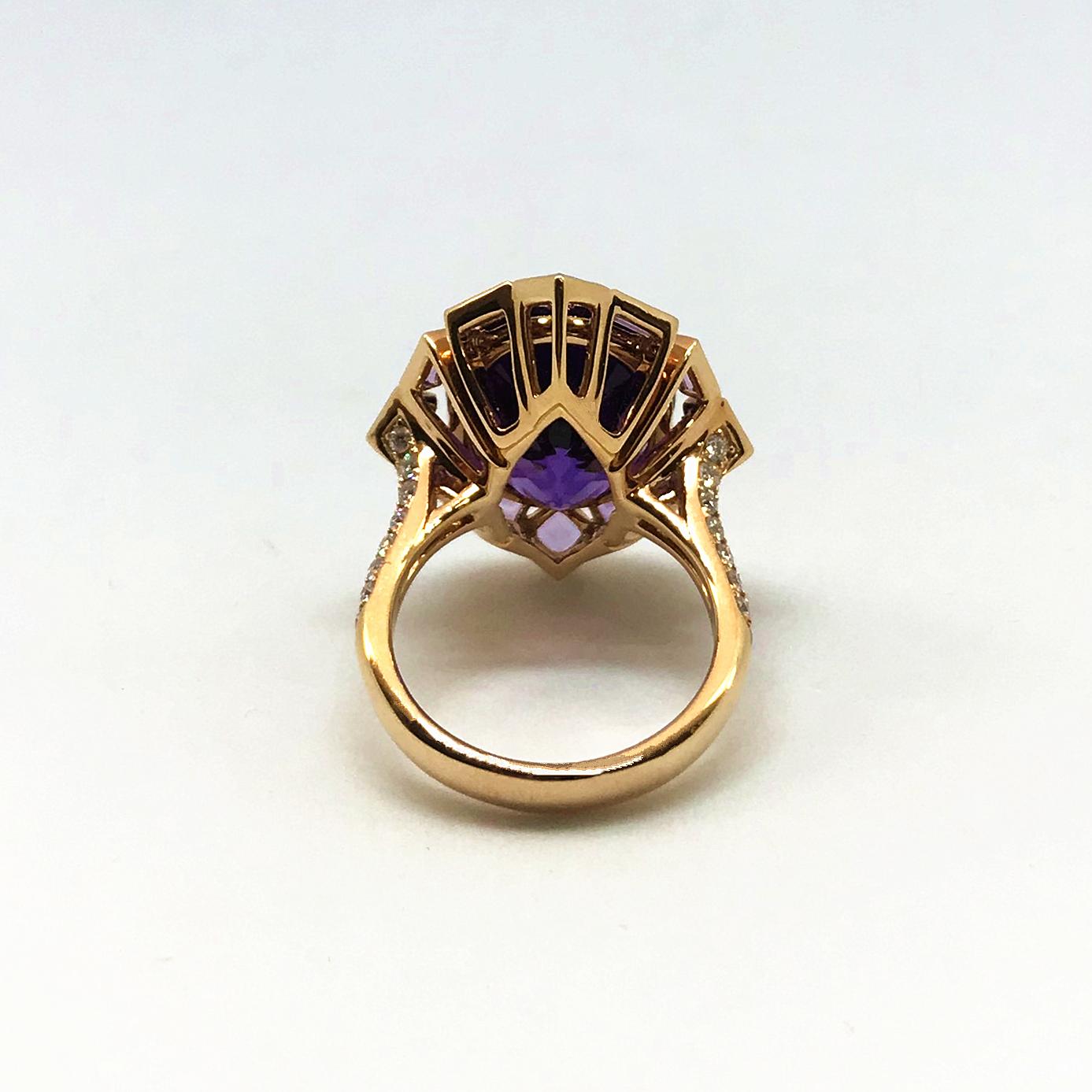 Rose Gold Amethyst and Diamond Ring For Sale 2