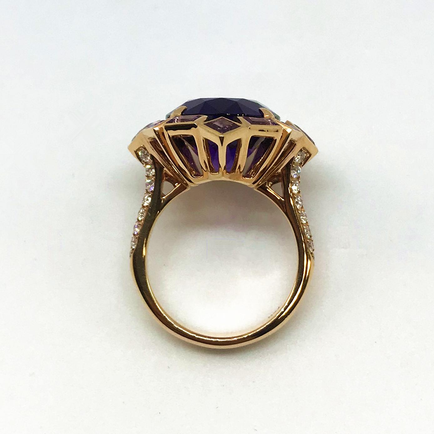 Rose Gold Amethyst and Diamond Ring For Sale 3