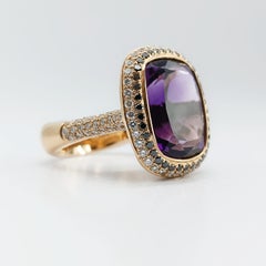 Rose Gold Amethyst, Black and White Diamond Cocktail Ring, 2006