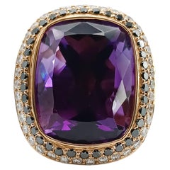 Rose Gold Amethyst, Black and White Diamond Cocktail Ring, 2006