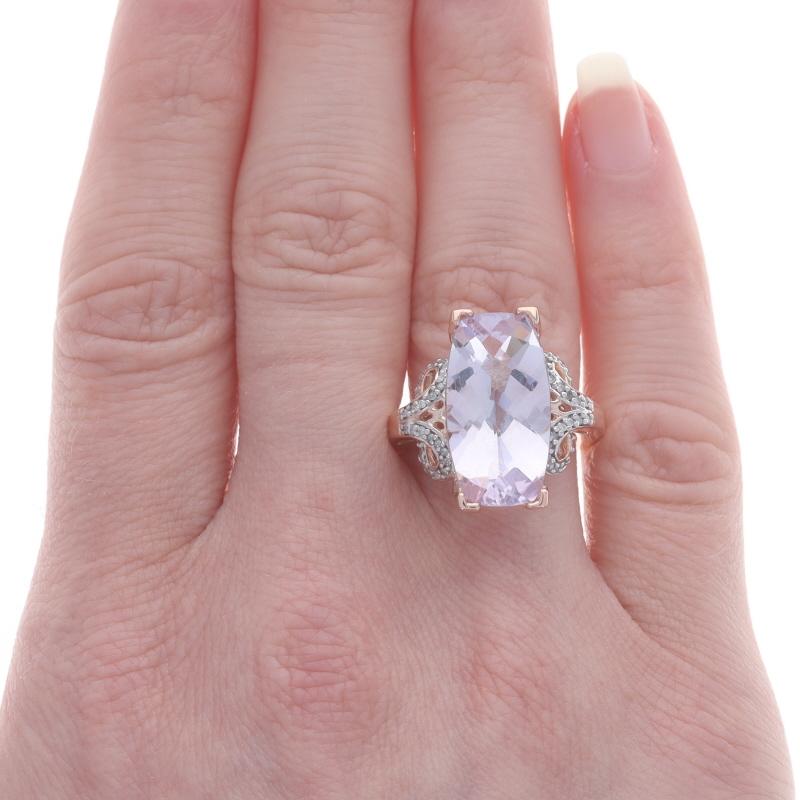 Size: 6
Sizing Fee: Up 2 sizes for $50 or Down 1 size for $40

Metal Content: 14k Rose Gold & 14k White Gold

Stone Information

Natural Amethyst
Carat(s): 7.32ct
Cut: Rectangular Cushion Checkerboard
Color: Rose de France

Natural