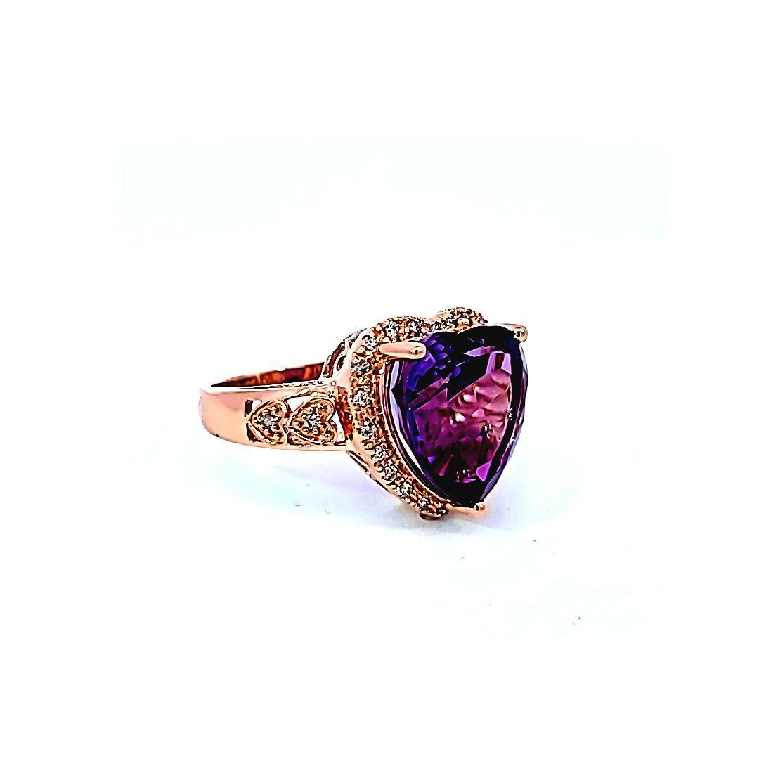 Heart Cut Rose Gold Amethyst Diamond Ring