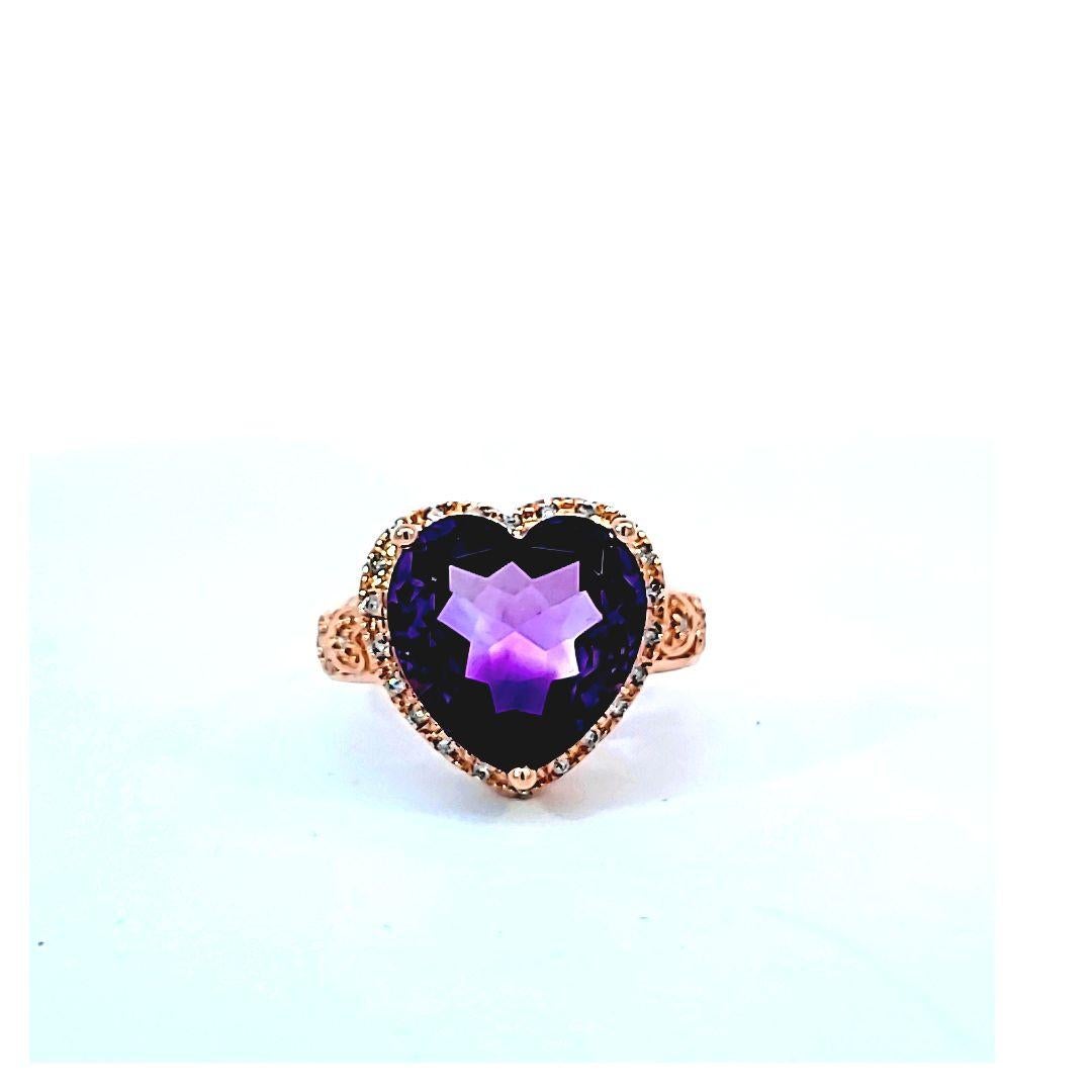 Women's or Men's Rose Gold Amethyst Diamond Ring