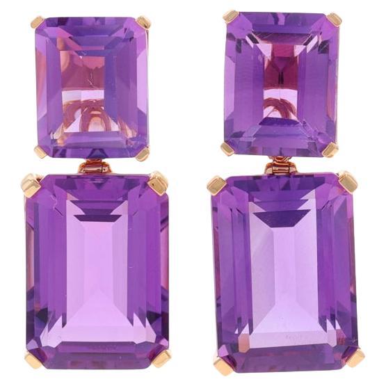 Rose Gold Amethyst Enhancer Earrings - 18k Emerald 18.25ctw Convert Stud/Dangle