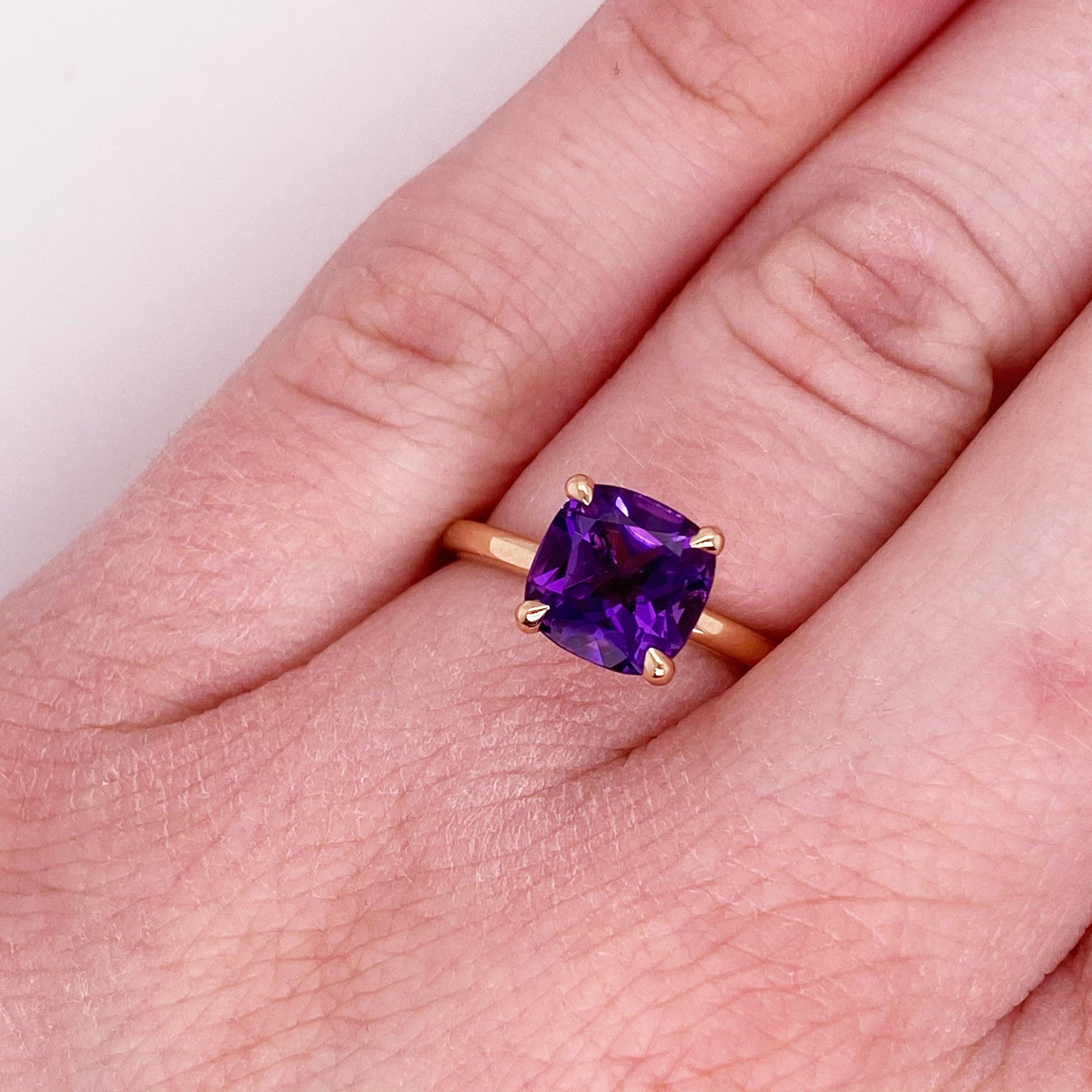 For Sale:  Rose Gold Amethyst Ring, 2.20 Ct Gemstone Solitaire, Engagement, Purple Color 2