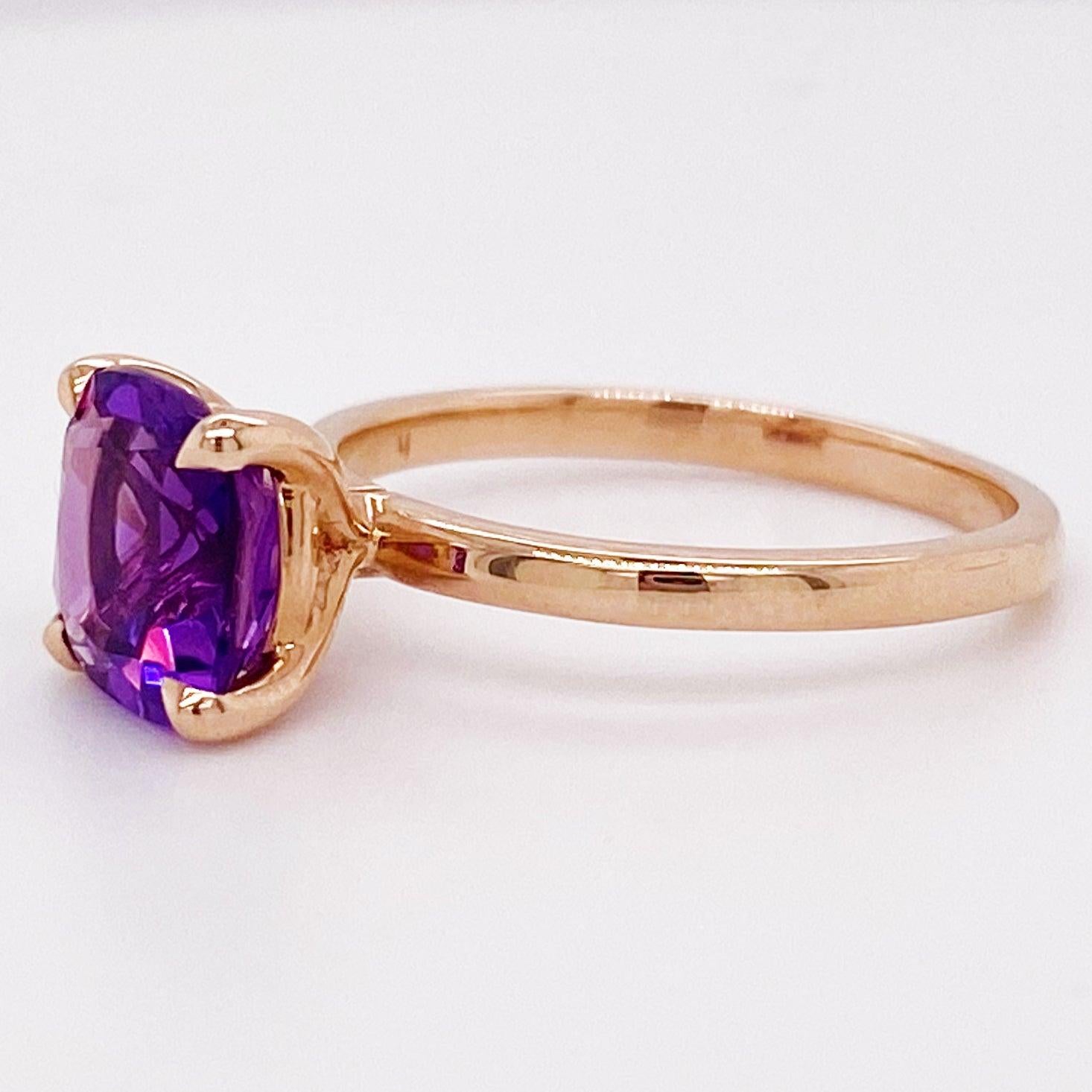 For Sale:  Rose Gold Amethyst Ring, 2.20 Ct Gemstone Solitaire, Engagement, Purple Color 3
