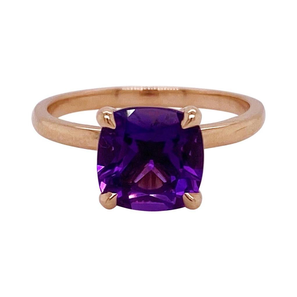Rose Gold Amethyst Ring, 2.20 Ct Gemstone Solitaire, Engagement, Purple Color