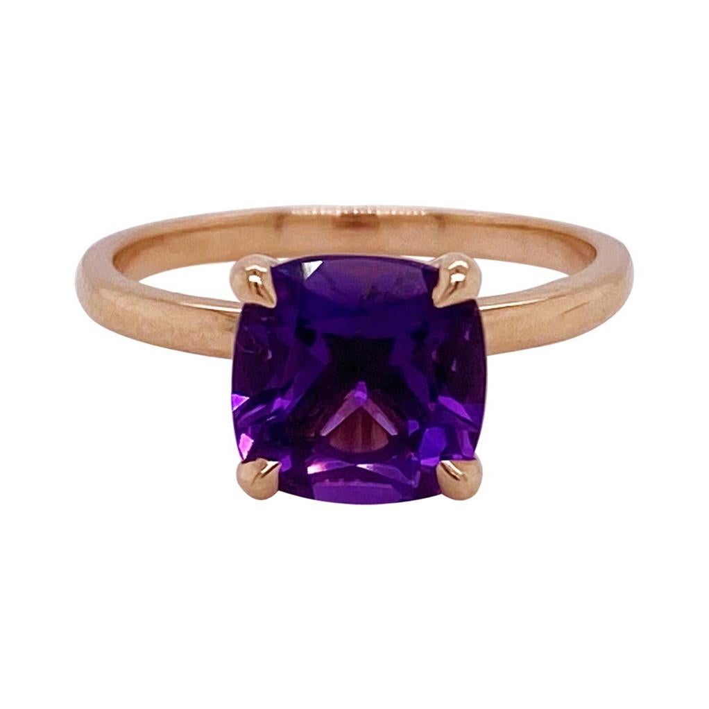 En vente :  Bague de fiançailles solitaire en or rose, améthyste de 2,20 carats