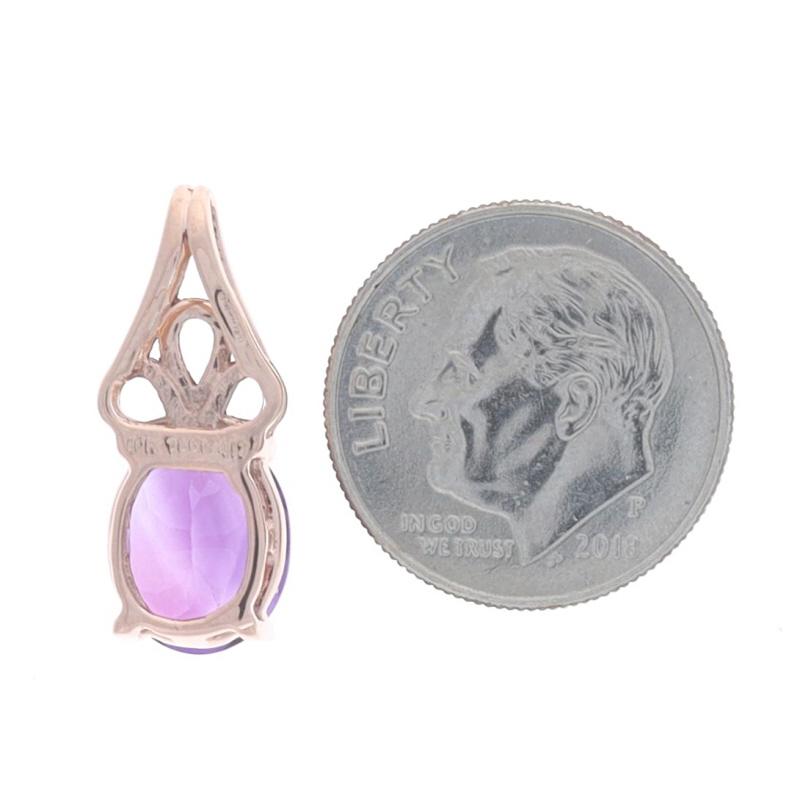 Oval Cut Rose Gold Amethyst Solitaire Pendant - 10k Oval 2.40ct For Sale
