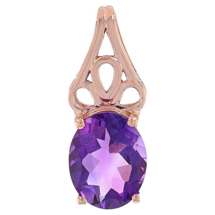 Rose Gold Amethyst Solitaire Pendant - 10k Oval 2.40ct