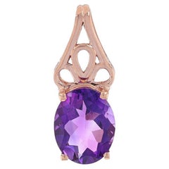 Rose Gold Amethyst Solitaire Pendant - 10k Oval 2.40ct