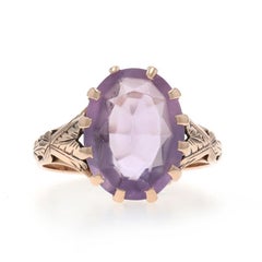 Rose Gold Amethyst Victorian Cocktail Solitaire Ring - 14k Oval 5.40ct Antique