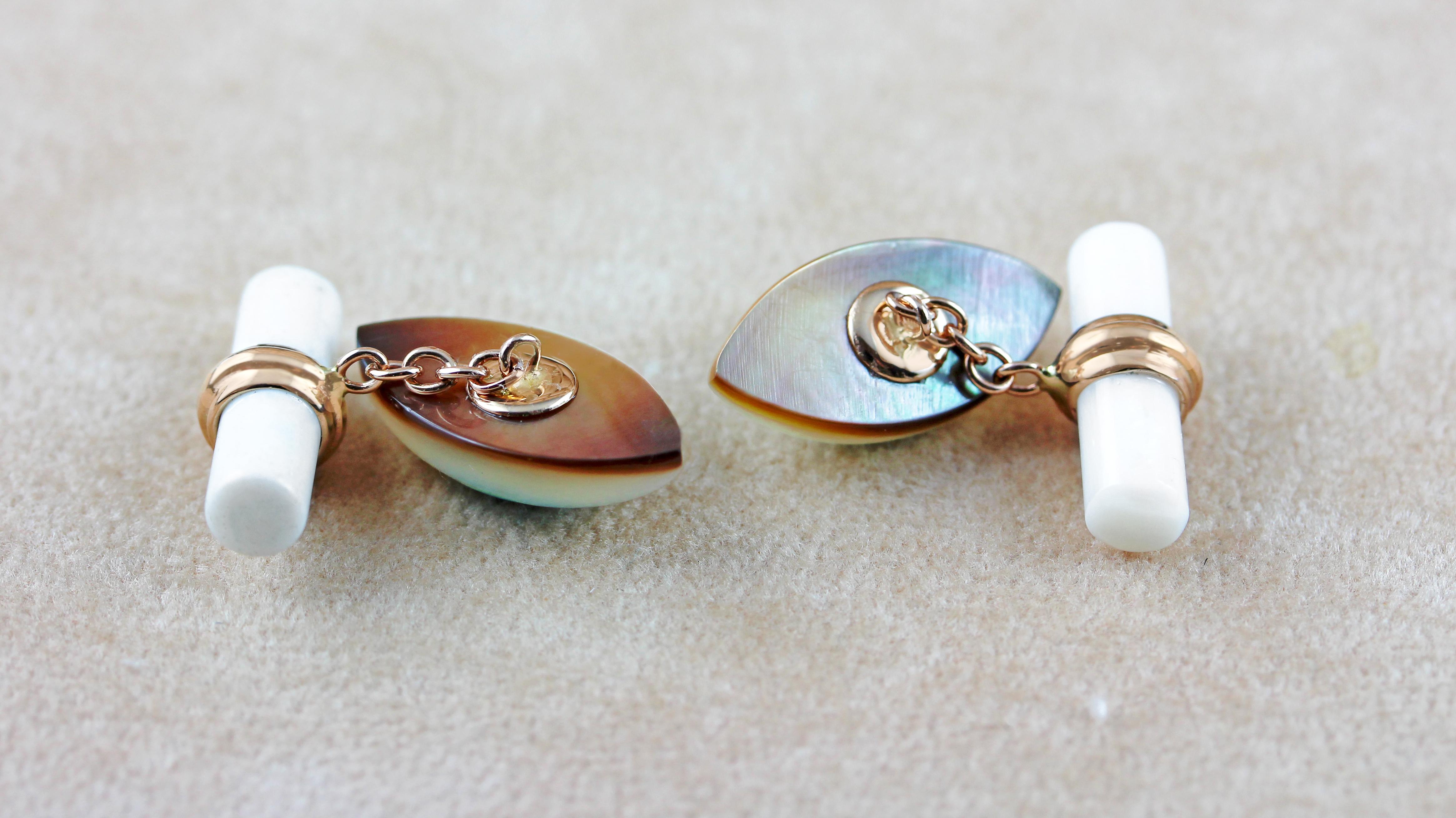 Rose Gold Amulet Evil Eye Mother of Pearl Turquoise Onyx Cufflinks In New Condition In Milano, IT